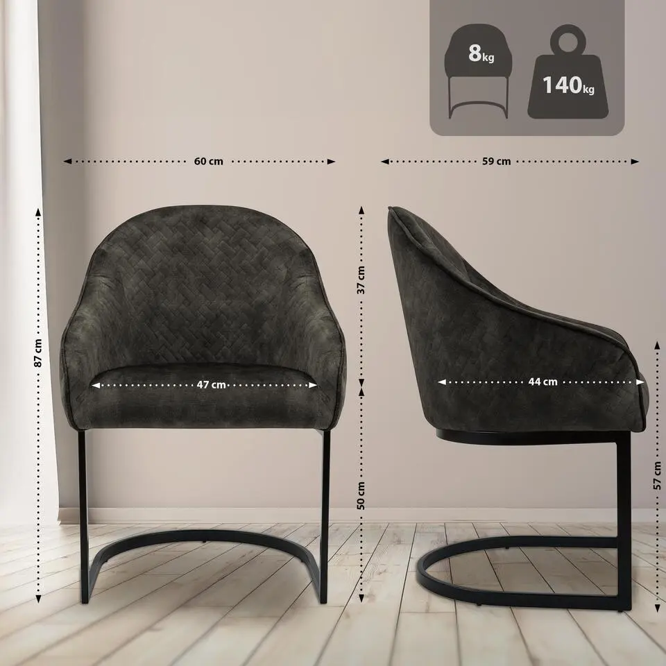 CLP Eetkamerstoel Jarik zwart Frame - Fluweel - donkerbruin