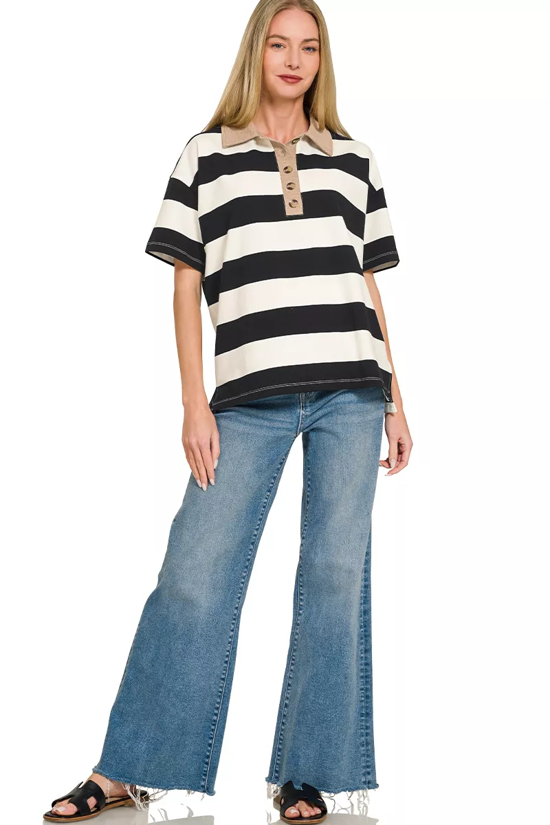 Striped Collared Polo Top