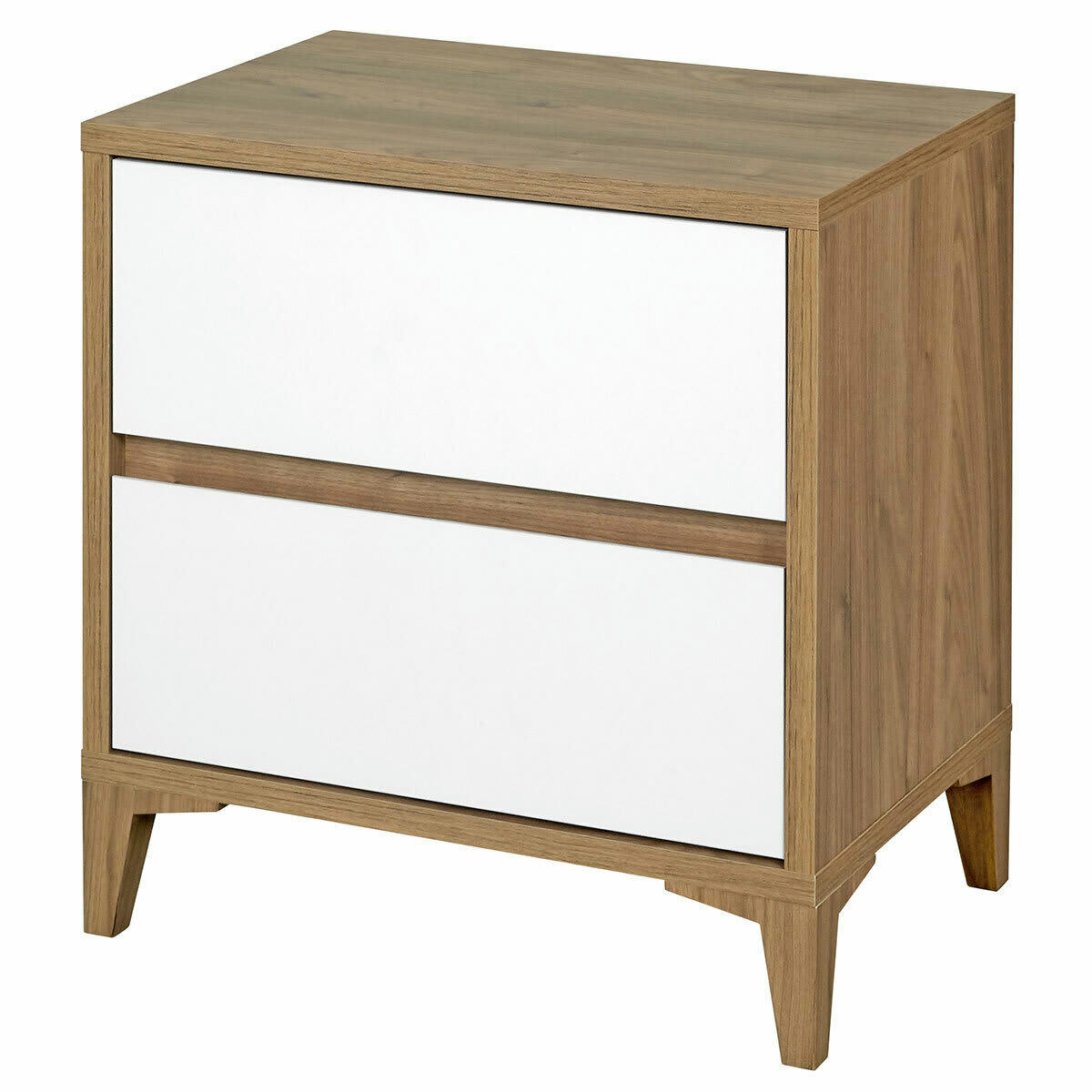 KIRA - Chevet 2 tiroirs effet bois noyer et blanc