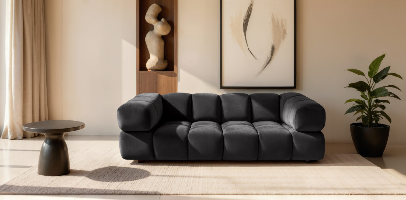 Sofa trzyosobowa, tkanina welurowa Bluvel, Czarny, Averro