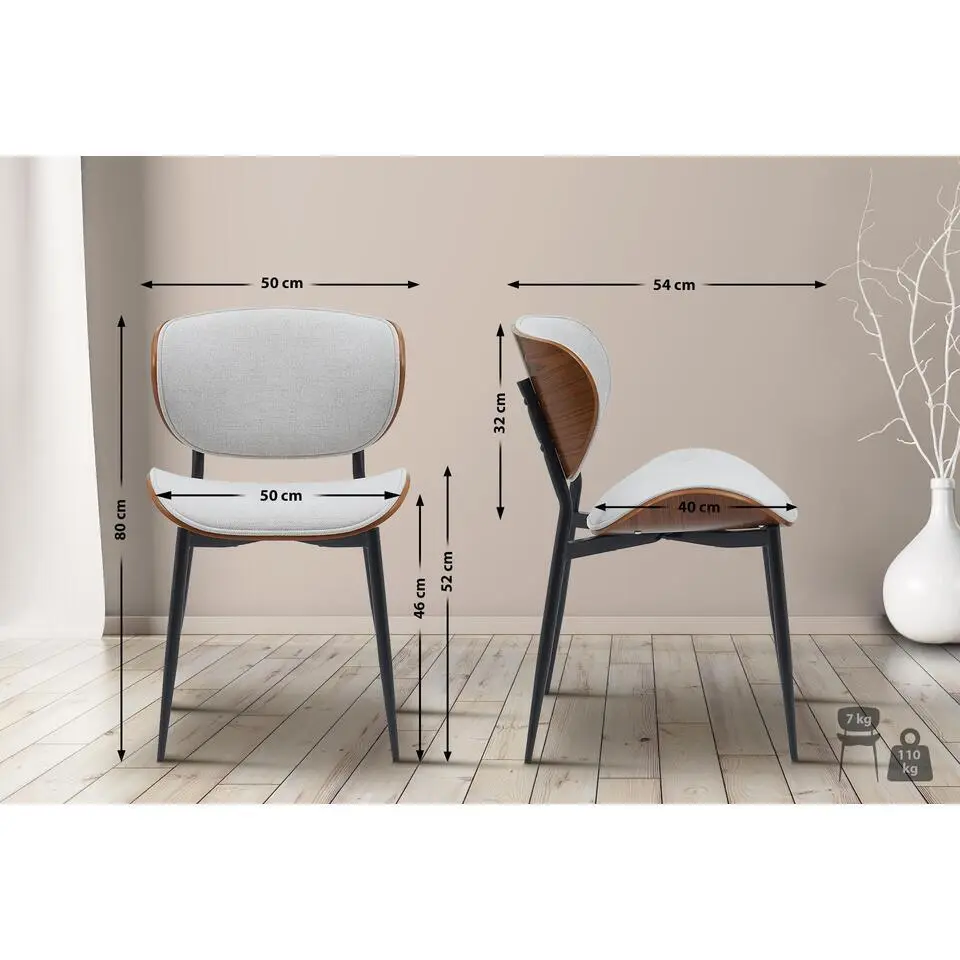 CLP Eetkamerstoel Enid Stof - walnoot/creme