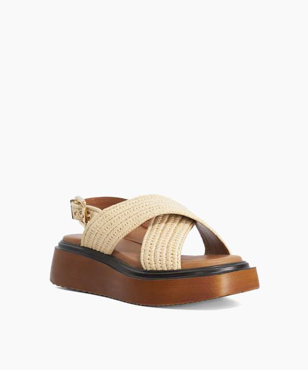 Lovess Ecru - Wooden Sole Raffia Flatform Sandals