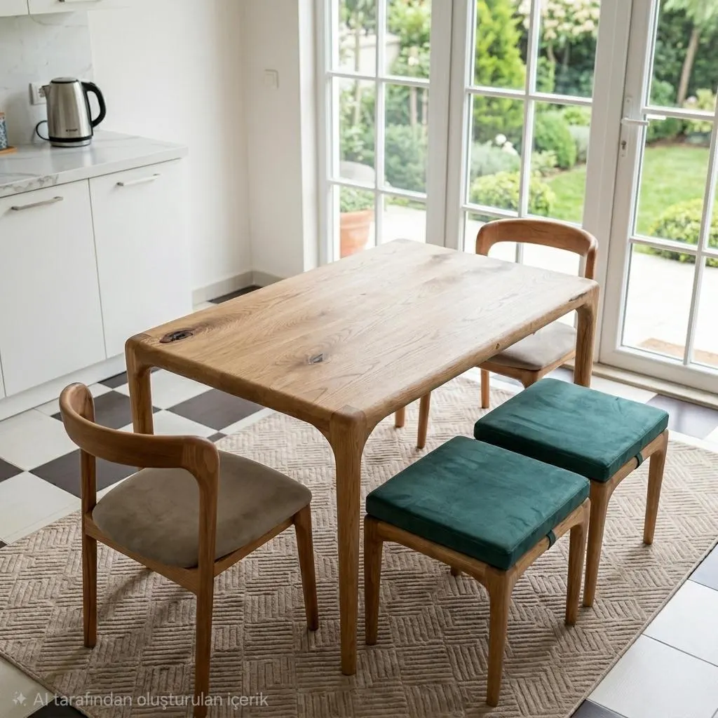 Handmade Wood Dining Table and Chair Set - Mid Century Modern,Handmade Solid Wood Table, Minimal Wooden Table, Custom-sized Table Set