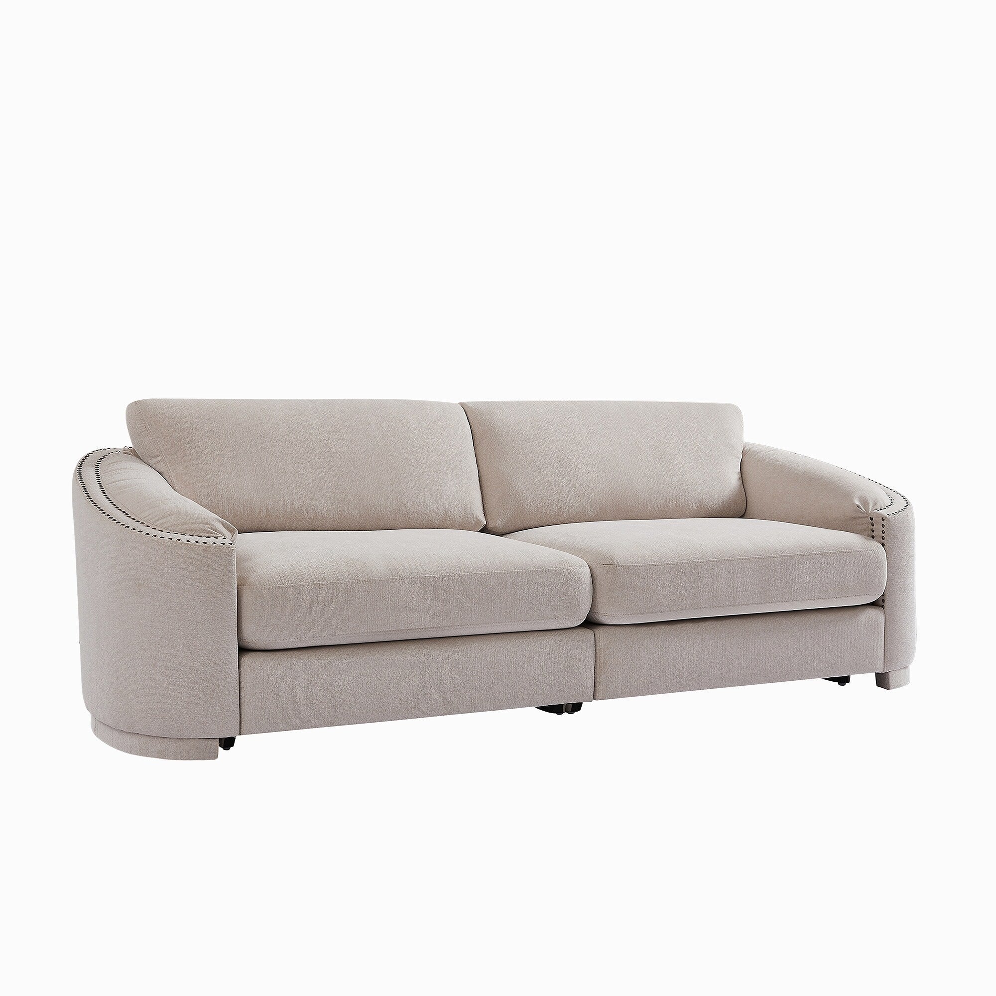 Sofa with Semilunar Arm, Rivet Detailing, and Solid Frame