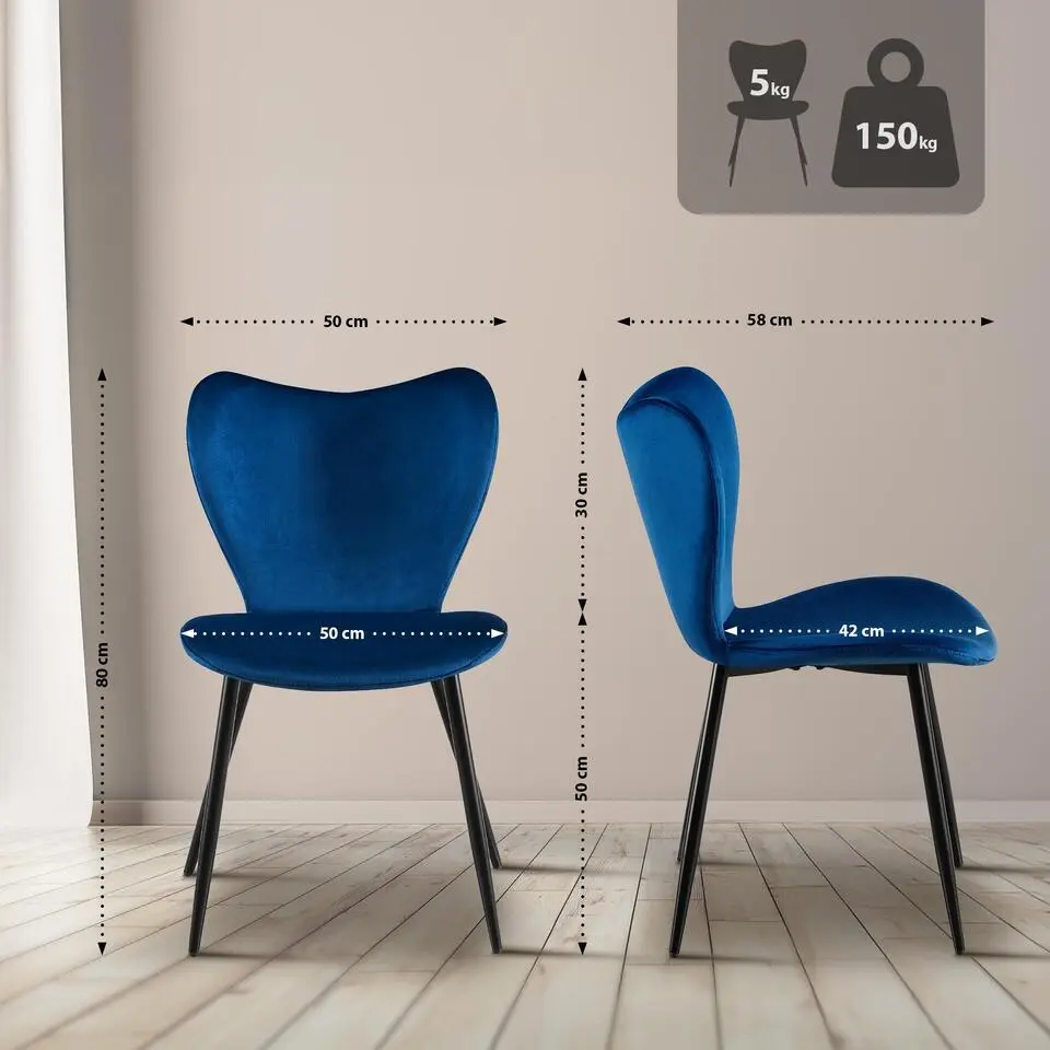 CLP Eetkamerstoel Maika zwart Frame - Fluweel - donkerblauw