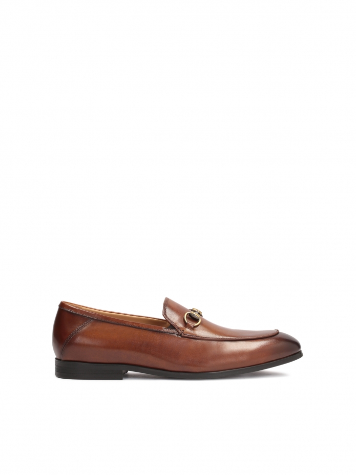 Men's leather loafers with a metal decoration