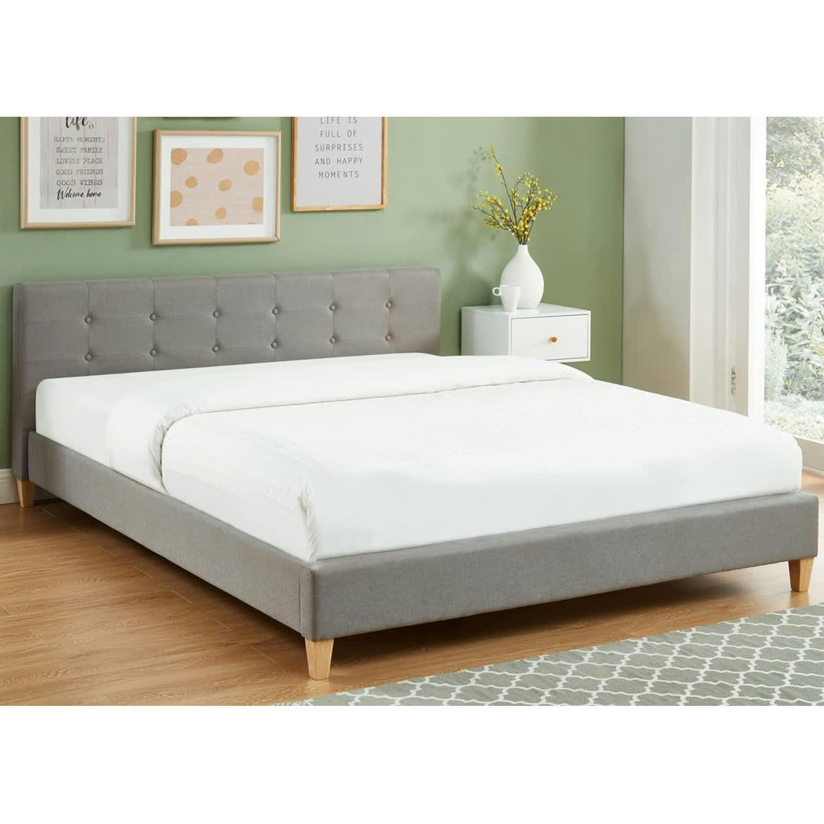 MILO - Lit gris clair 160x200 avec sommier à lattes et tête de lit