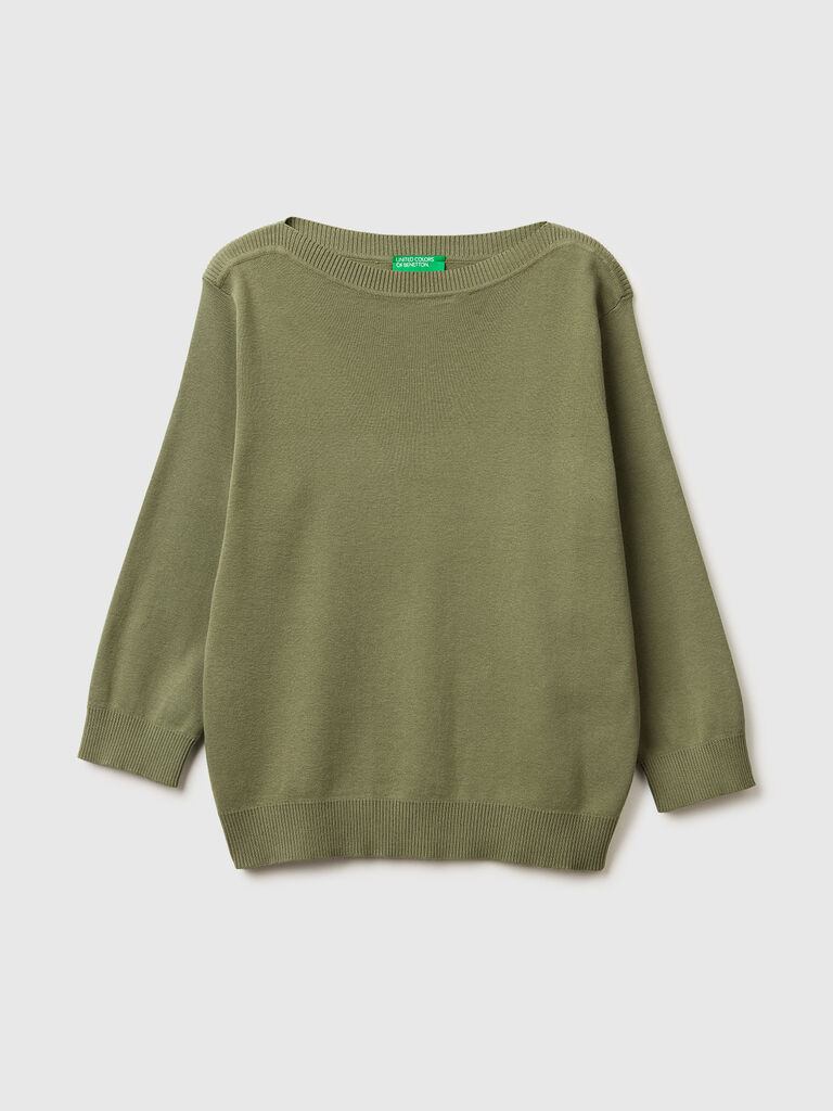 Olive green sweater with boat neck