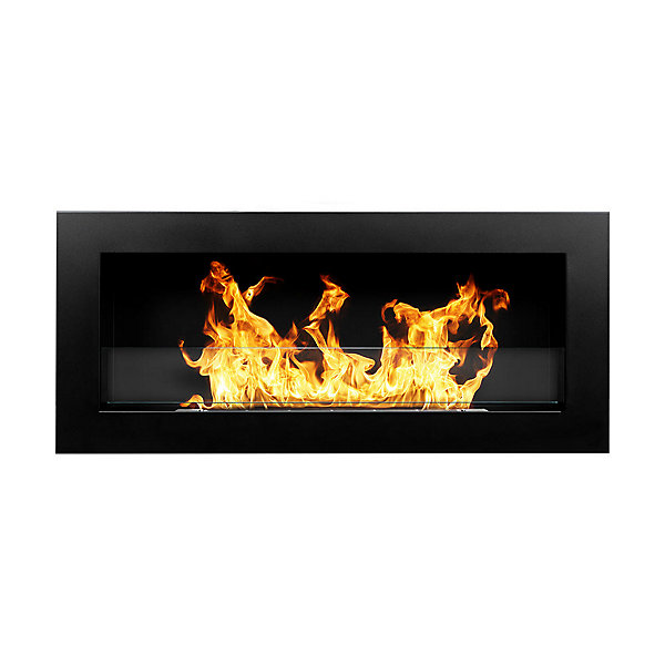 Cheminée à bioéthanol murale ou encastrable Livorno Black, L 90xP 12xH 40 cm avec vitre