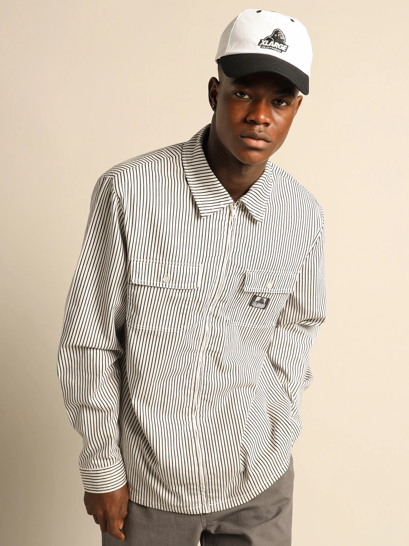 Pinstripe Long Sleeve Zip Shirt