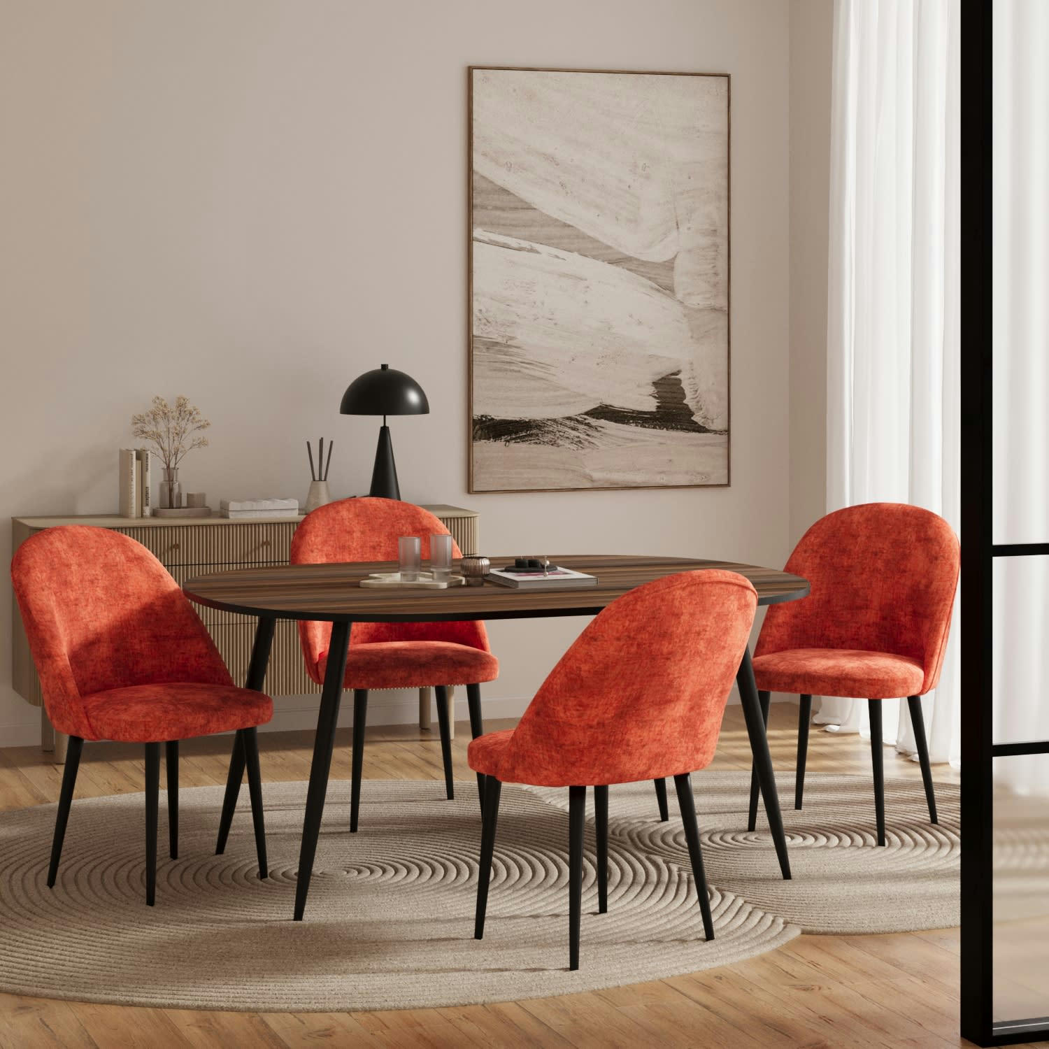 NINA - Lot de 2 chaises en velours ocre & métal noir