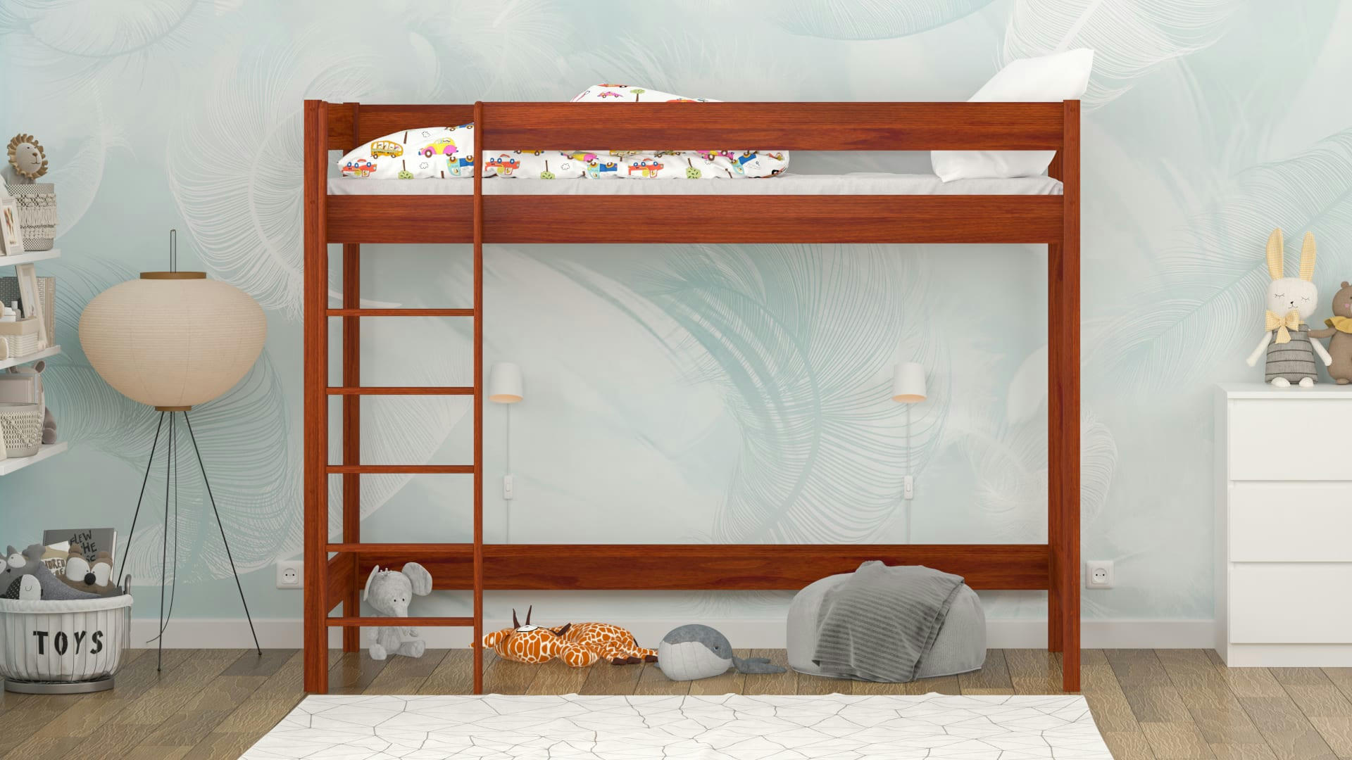 - Lit mezzanine en pin massif & MDF 180x80 palissandre