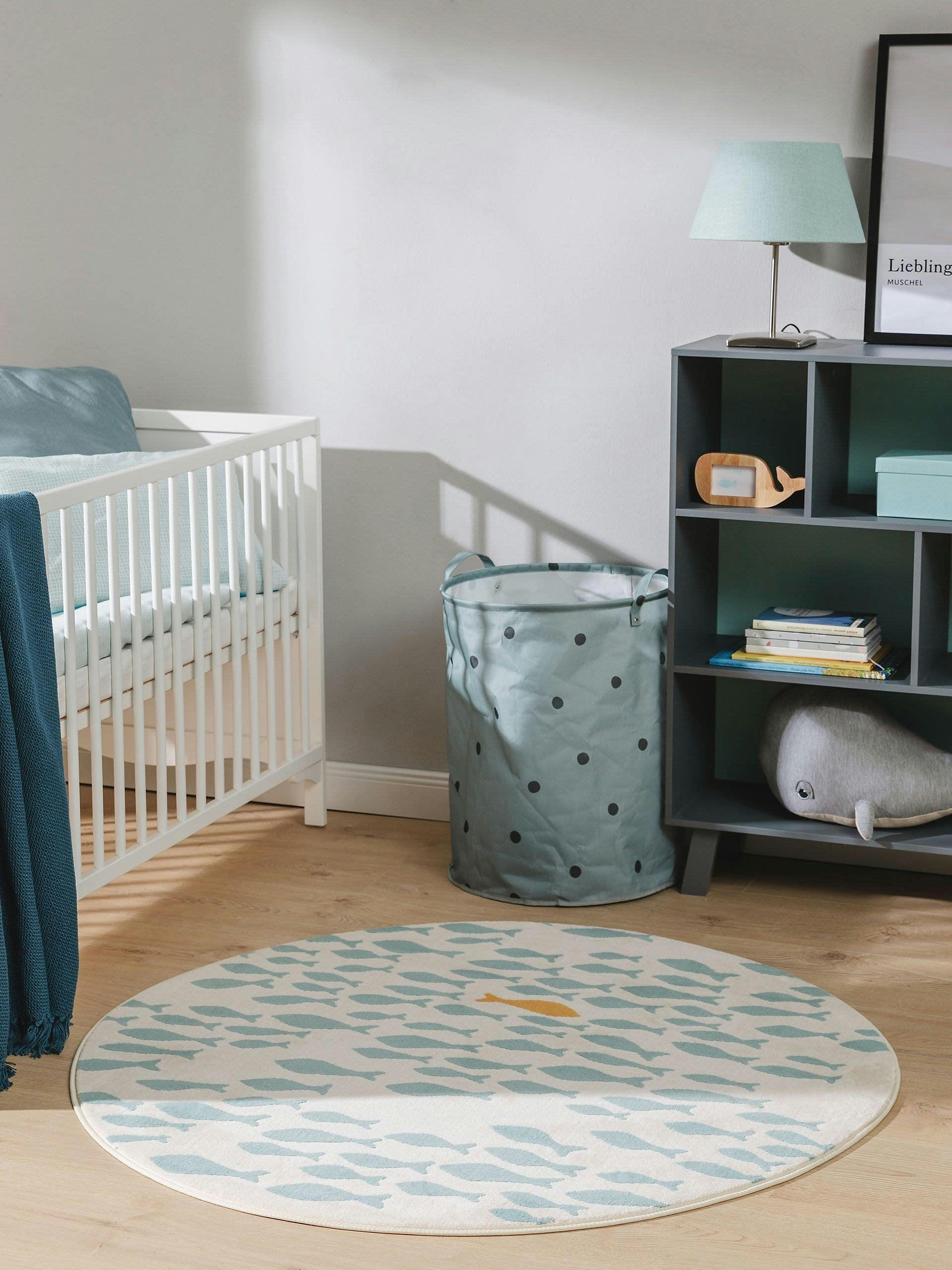 FABIUS - Tapis enfant beige/bleu D 120 rond