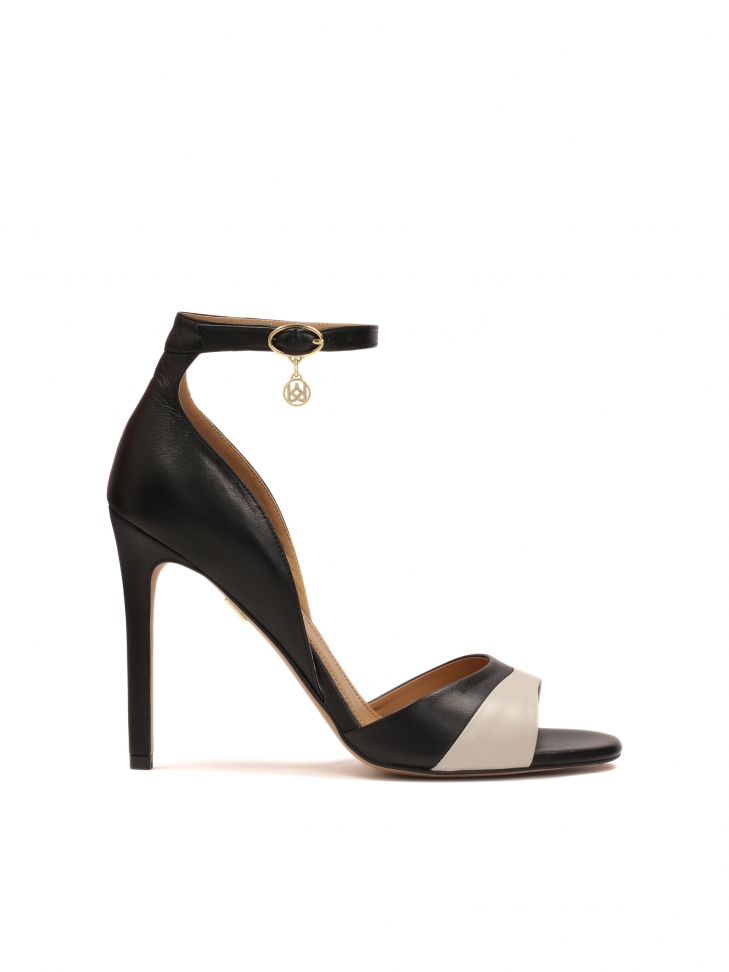 Black and beige heeled sandals