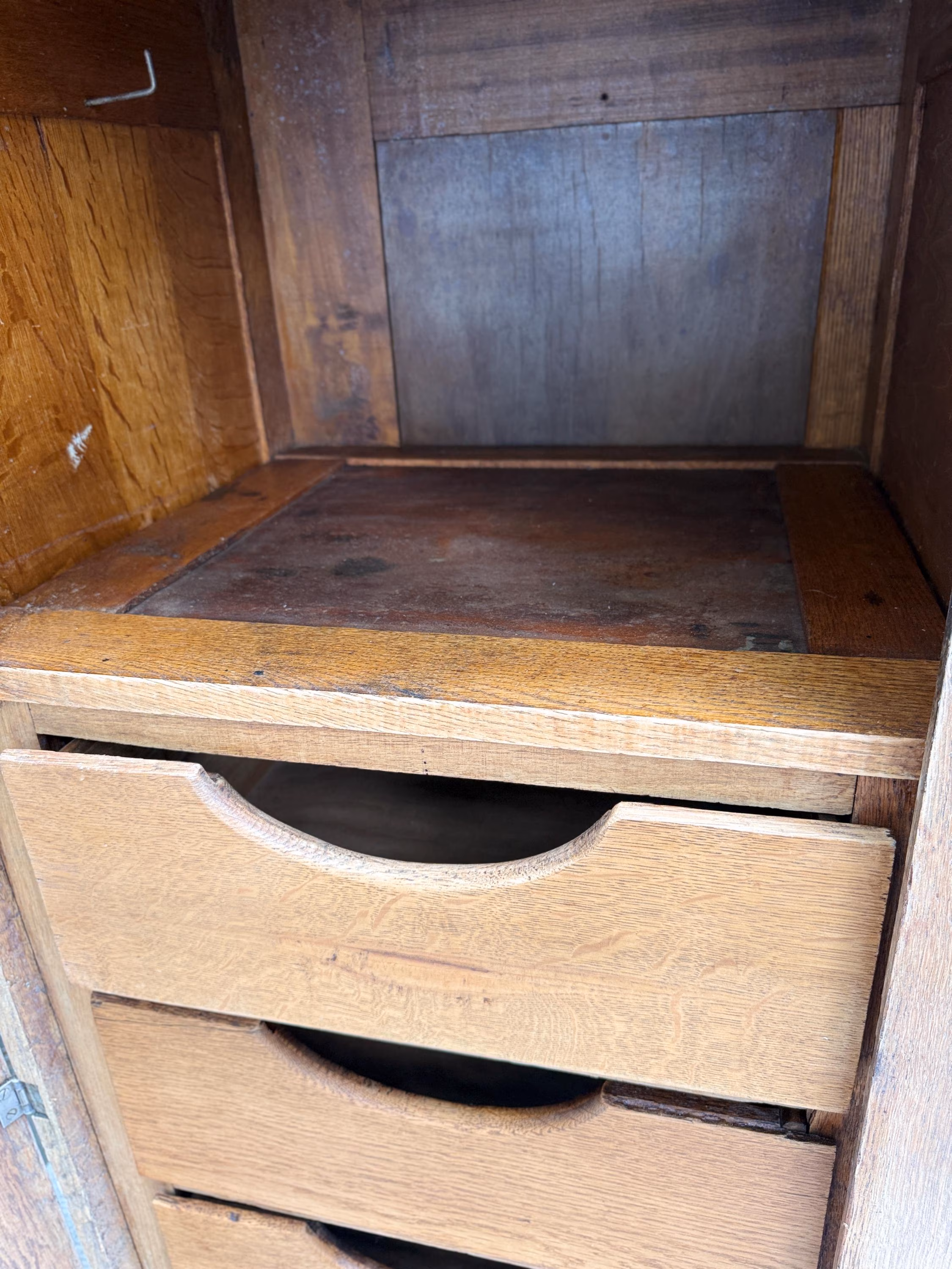 Antique Solid Oak Wardrobe Armoire with Key | Arts & Crafts Style | Fully Functional | Hand Sealed