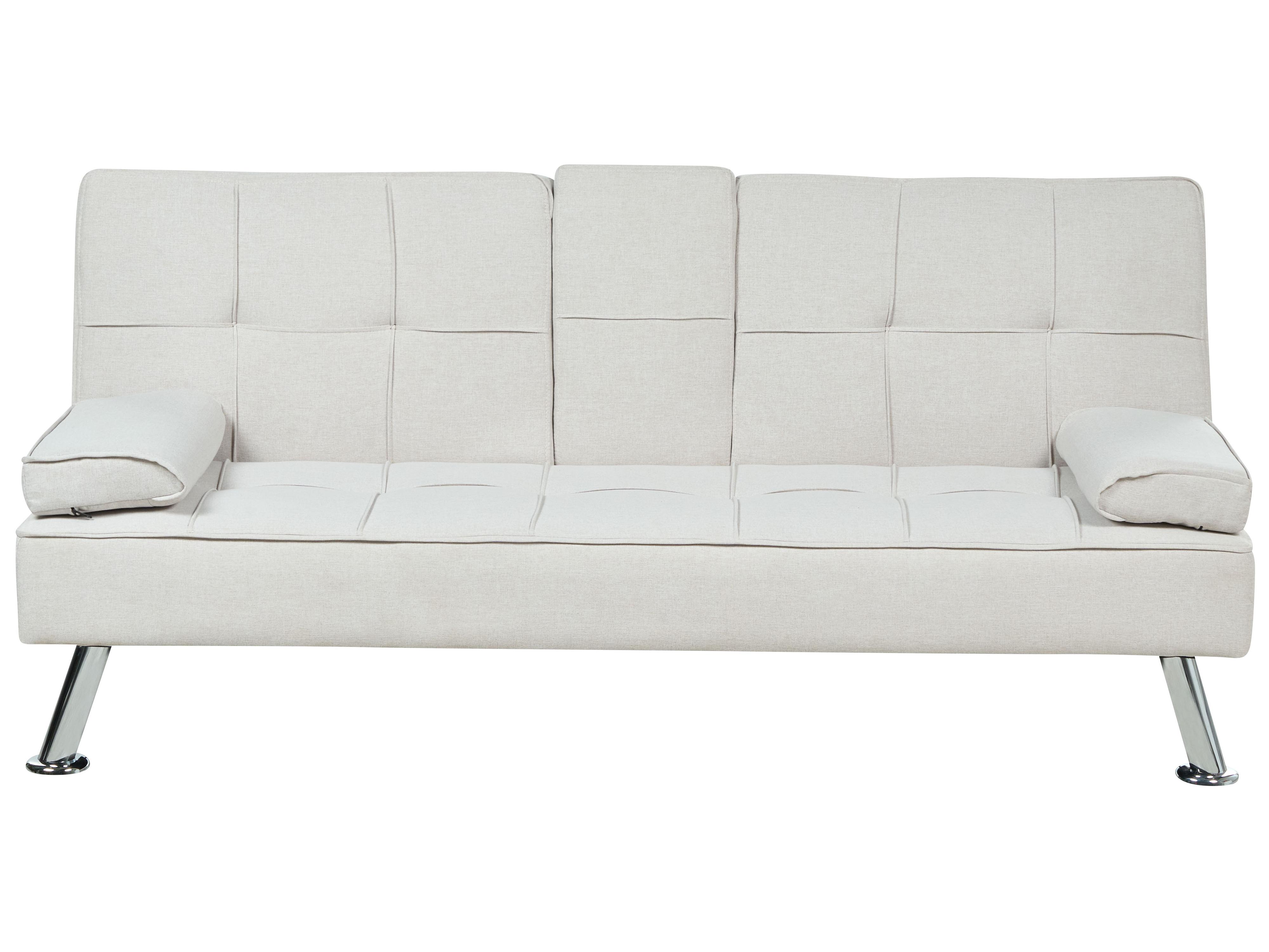 Sofa Bed 3 Seater ROXEN Fabric Light Beige