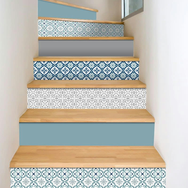 MIX KAMPAJN BLANDNING - Lot de 5 Contremarches H 18xL100cm Bleu Scandinave Vintage