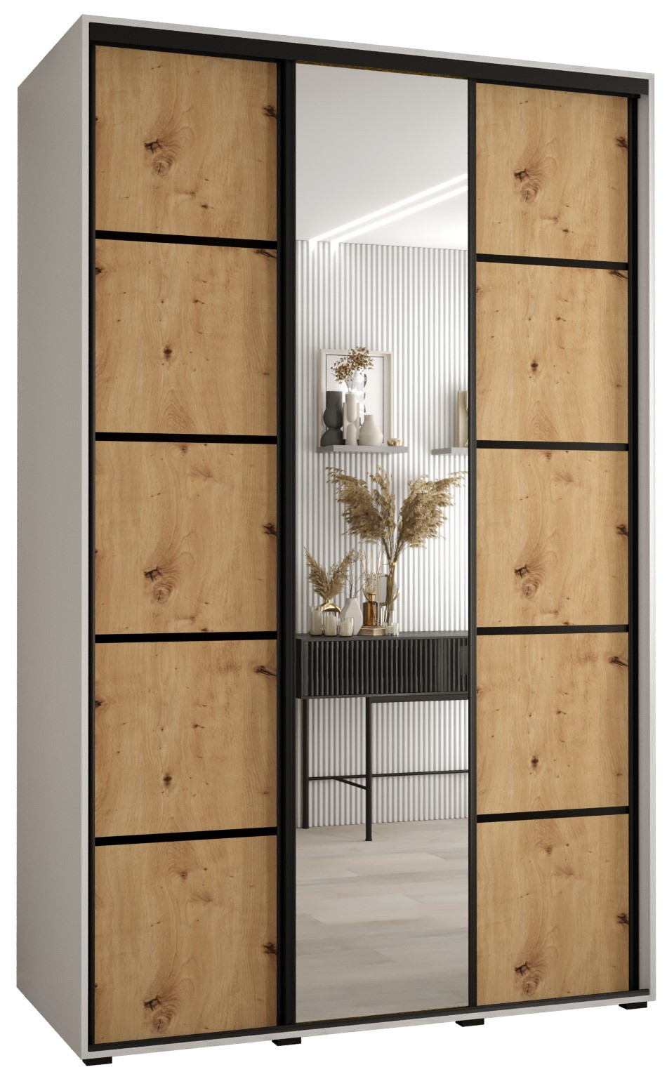 Szafa przesuwna 60 wysoka Davos 5 150 biały artisan czarny
