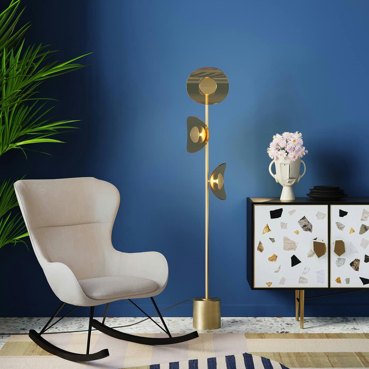 OSLO - Fauteuil à bascule en velours beige et chêne noir