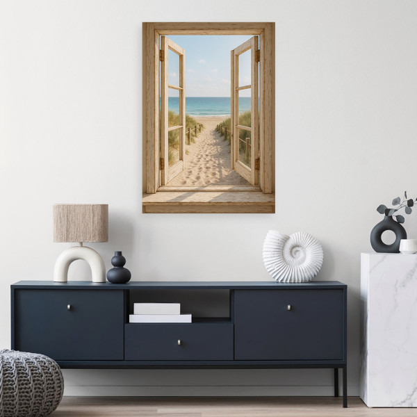 Obraz do salonu w stylu Shabby Chic, Widok z okna na plażę 20x30