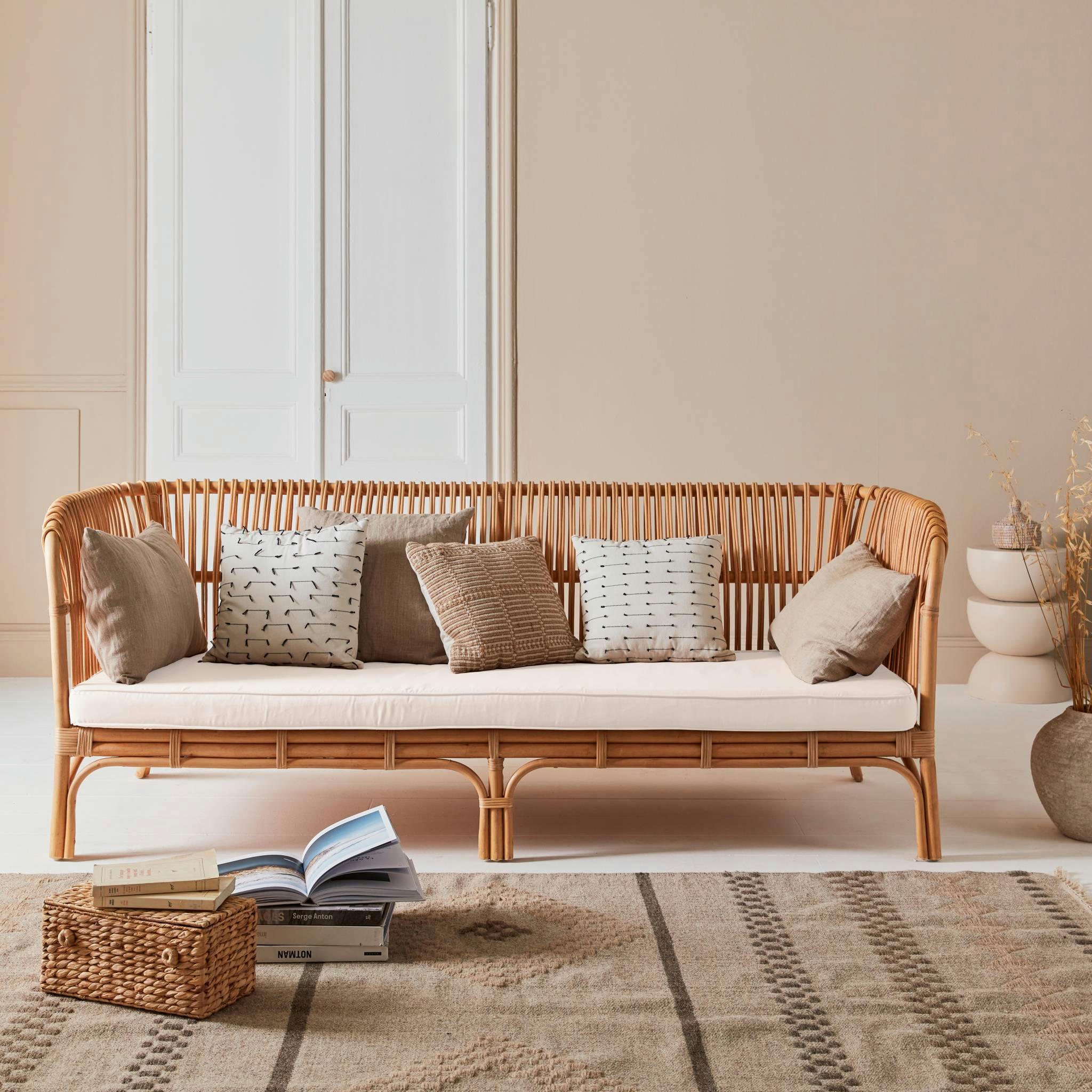 MOOREA - Banquette 3 places en rotin + coussin d'assise