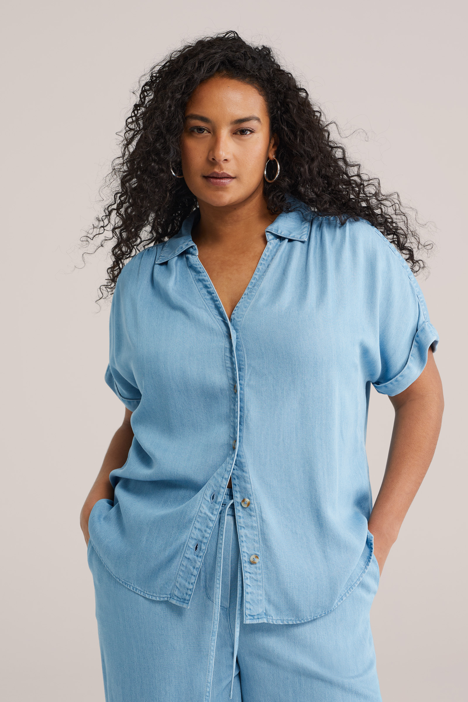 Dames Blouse en wide leg broek - Curve