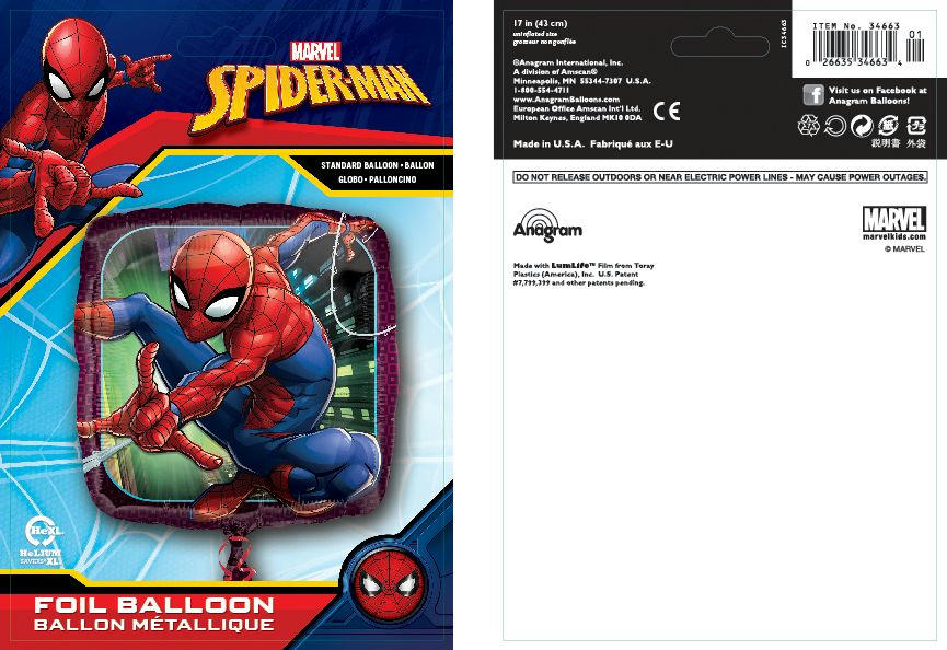 Disney Marvel Spider-Man Square Satin Foil Balloon, Red/Blue, 16.5-in, Helium Inflation & Ribbon Included for Birthday Party