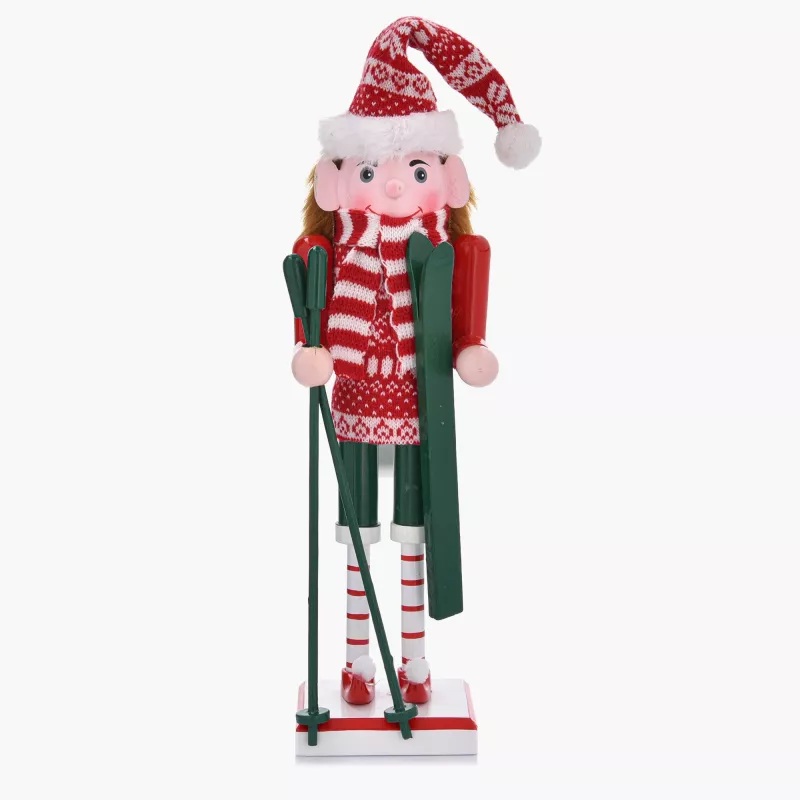 Dekoracja świąteczna figurka z nartami DUKA NORALF ELF 28.5 cm czerwona