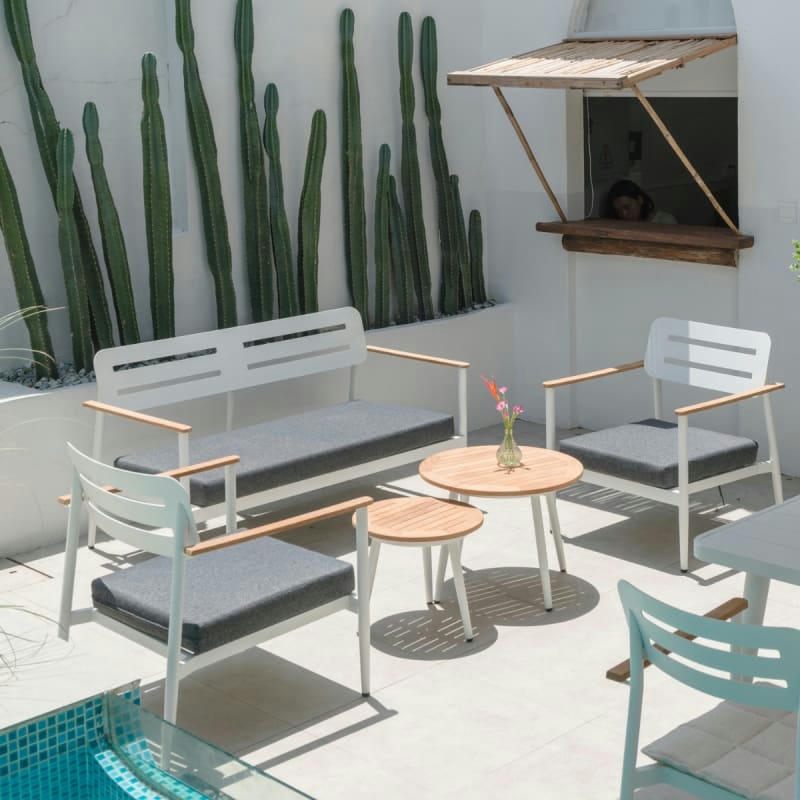 AURELIA - Salon de jardin 4 places en aluminium blanc et gris