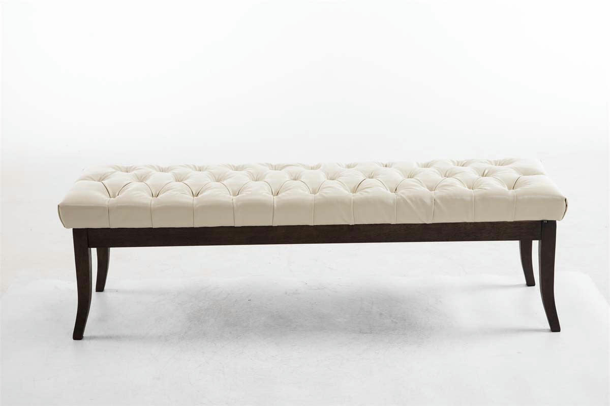 RAMSES - Banquette avec pieds en bois assise en similicuir Crème