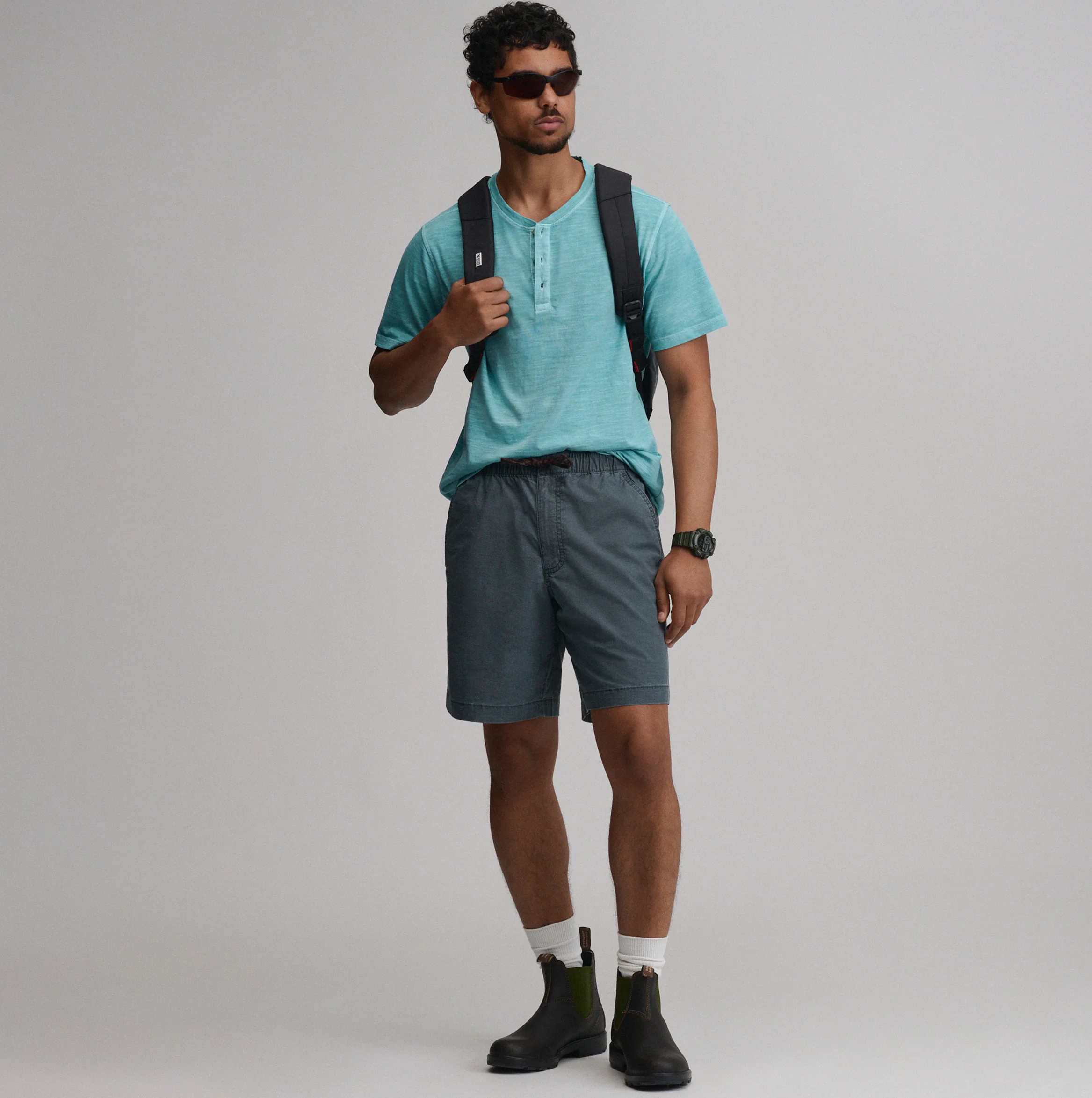 Men's Short-Sleeve Sunwashed Cotton Henley