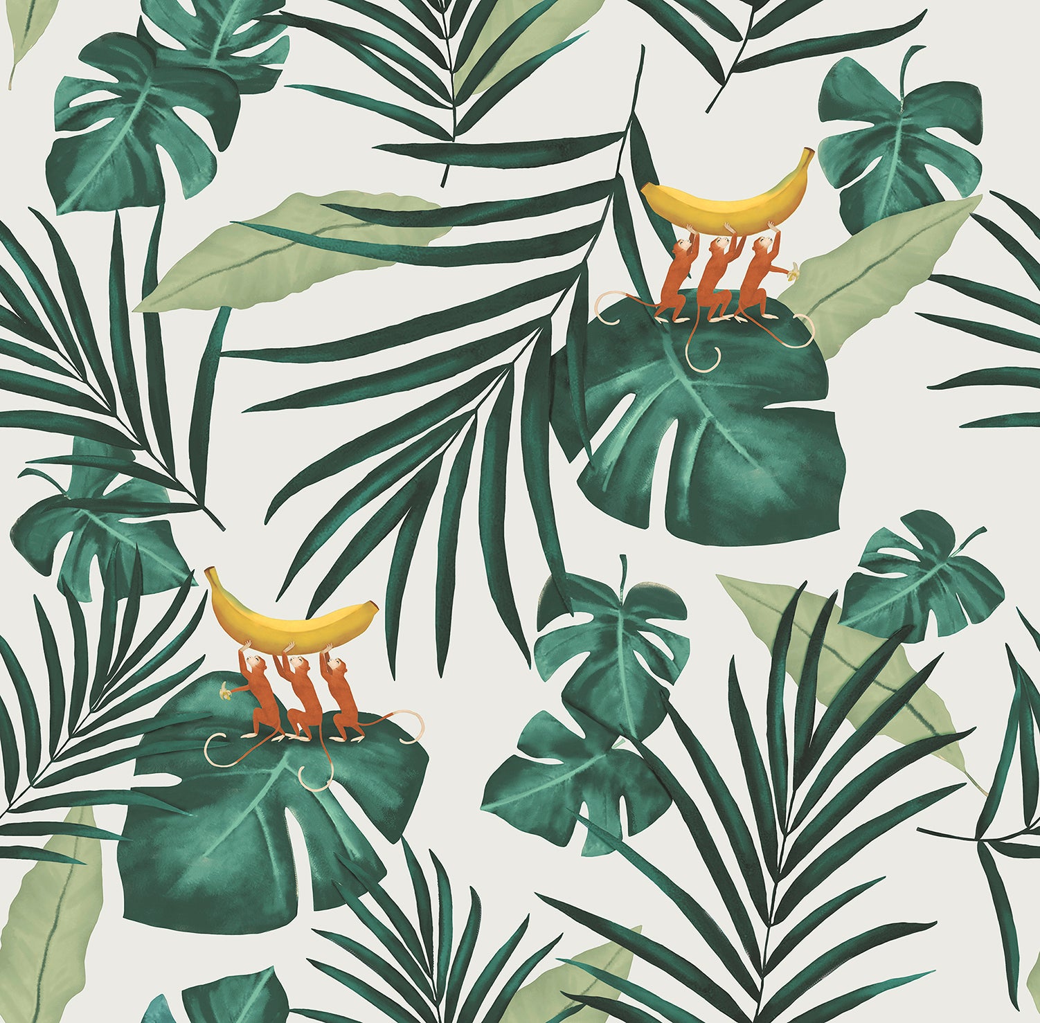 Walls4You behang apen en jungle bladeren groen en beige - 53 cm x 10 m - 640346
