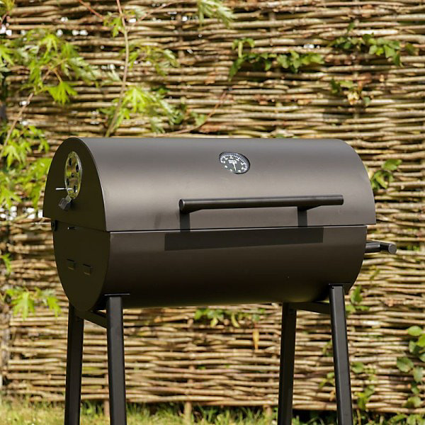 Barbecue Charbon Tonneau FUMOK avec Fonction Fumoir et Couvercle