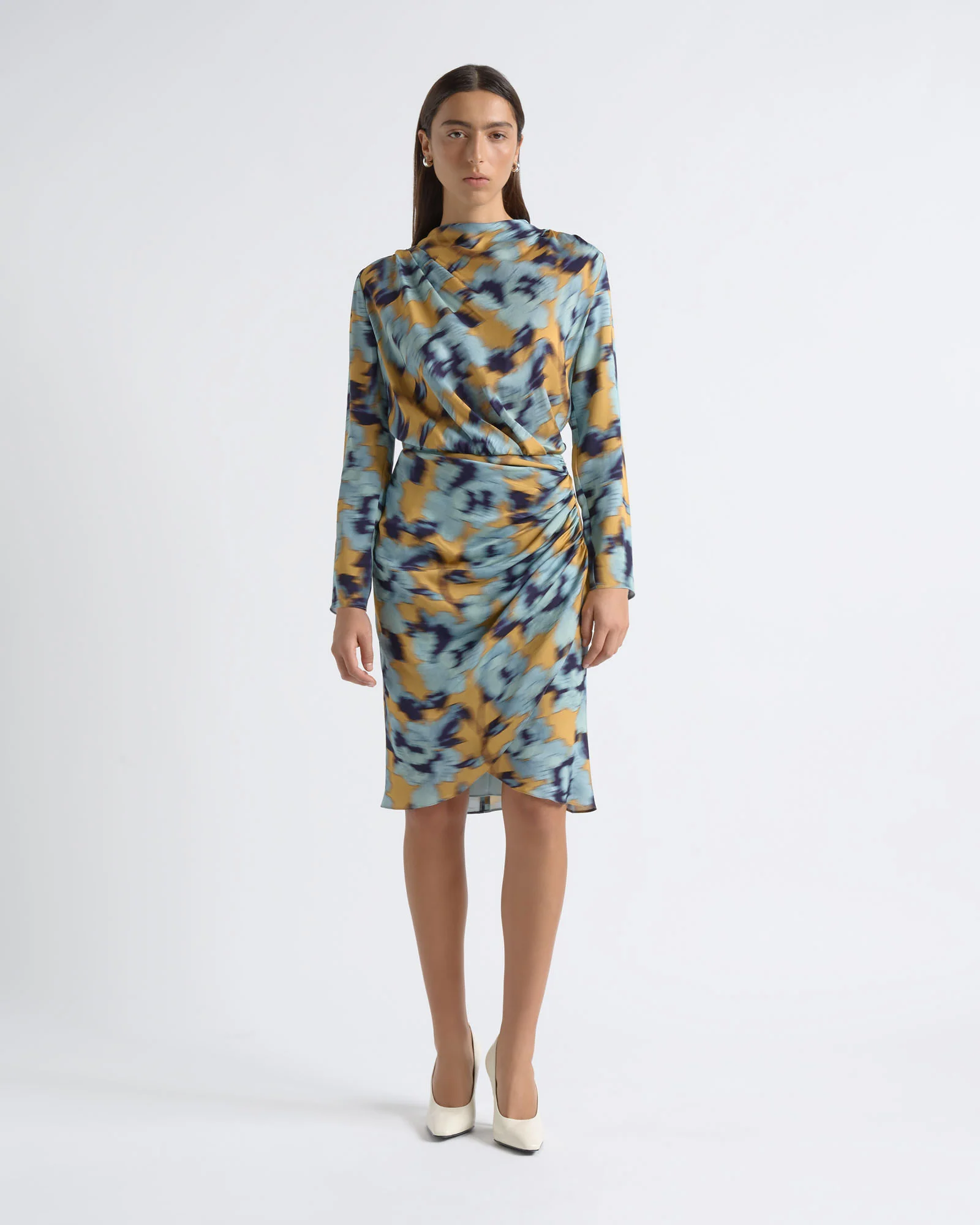 Blurred Floral Gathered Dress