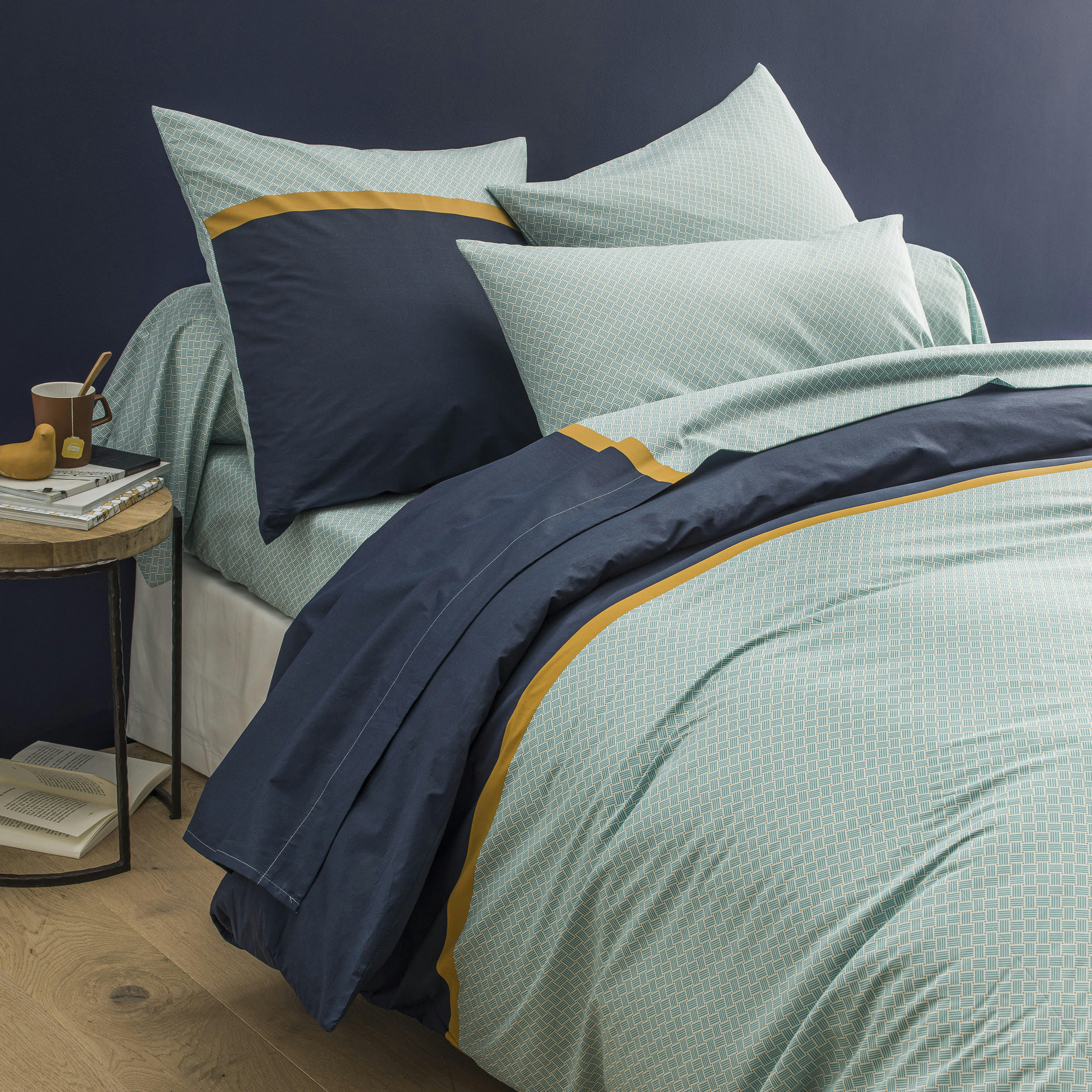 SACHA - Housse de couette imprimée en lyocell bleu 260x240