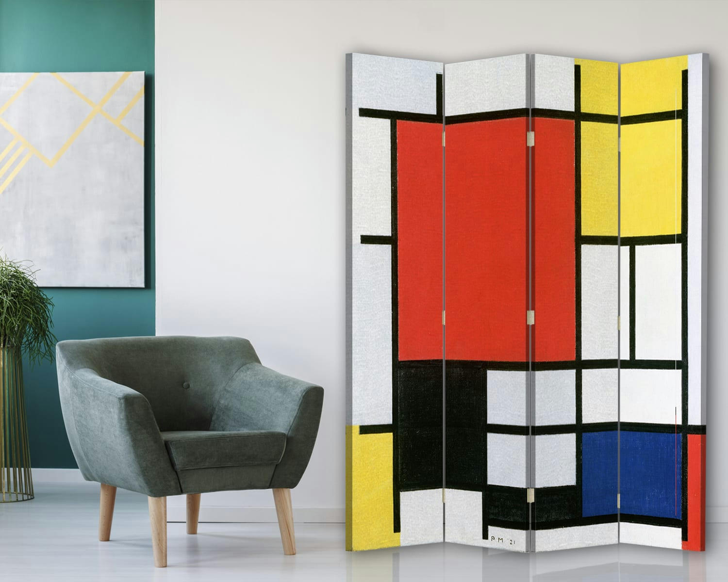 - Paravent composition avec large plan rouge Mondrian 145x180cm (4x)