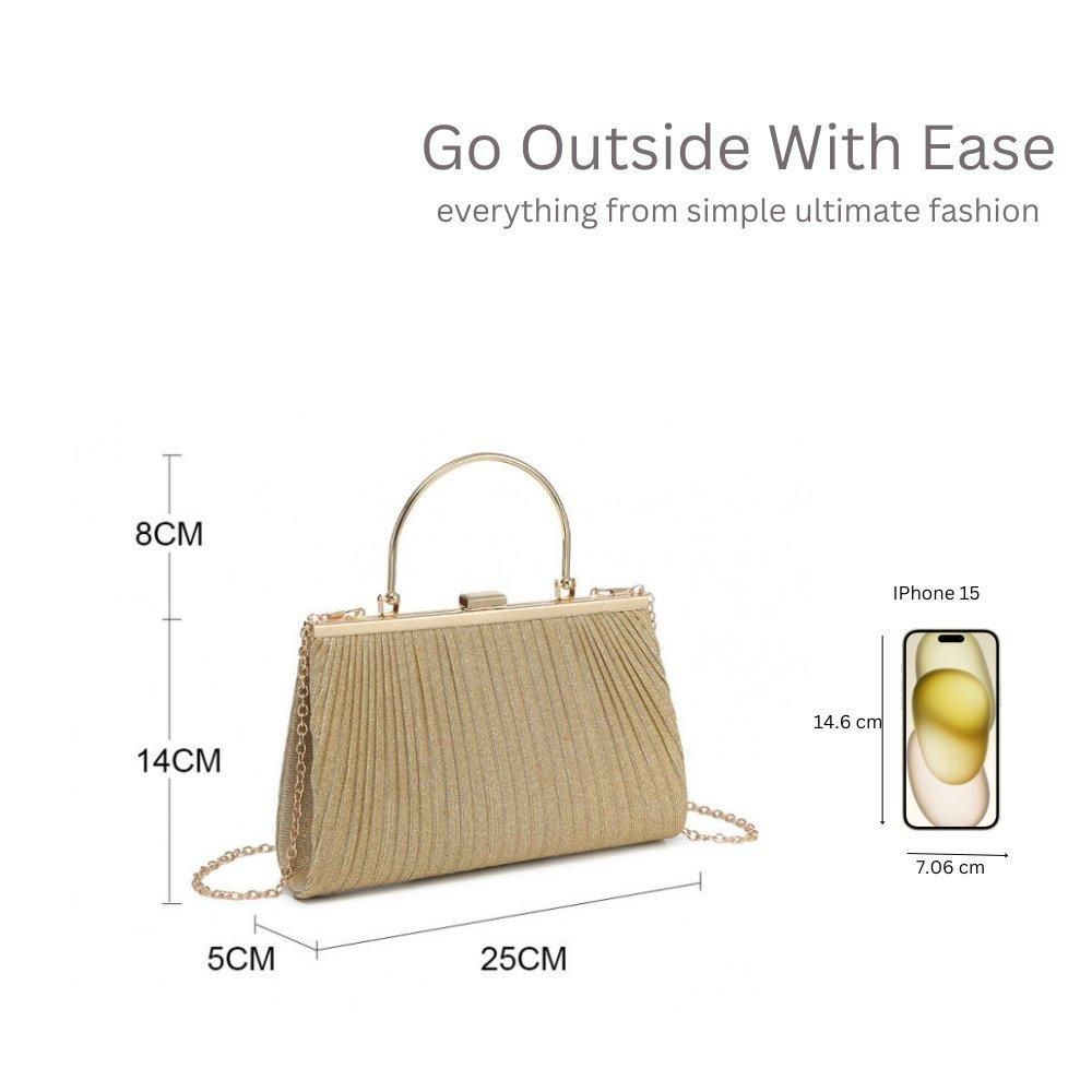 Kitise Elegant Pleated Clutch Evening Bag With Handle