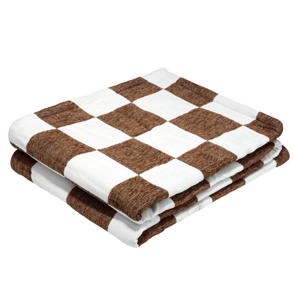 Plaid chenille motif damier bicolore 127x152cm (2 modèles)