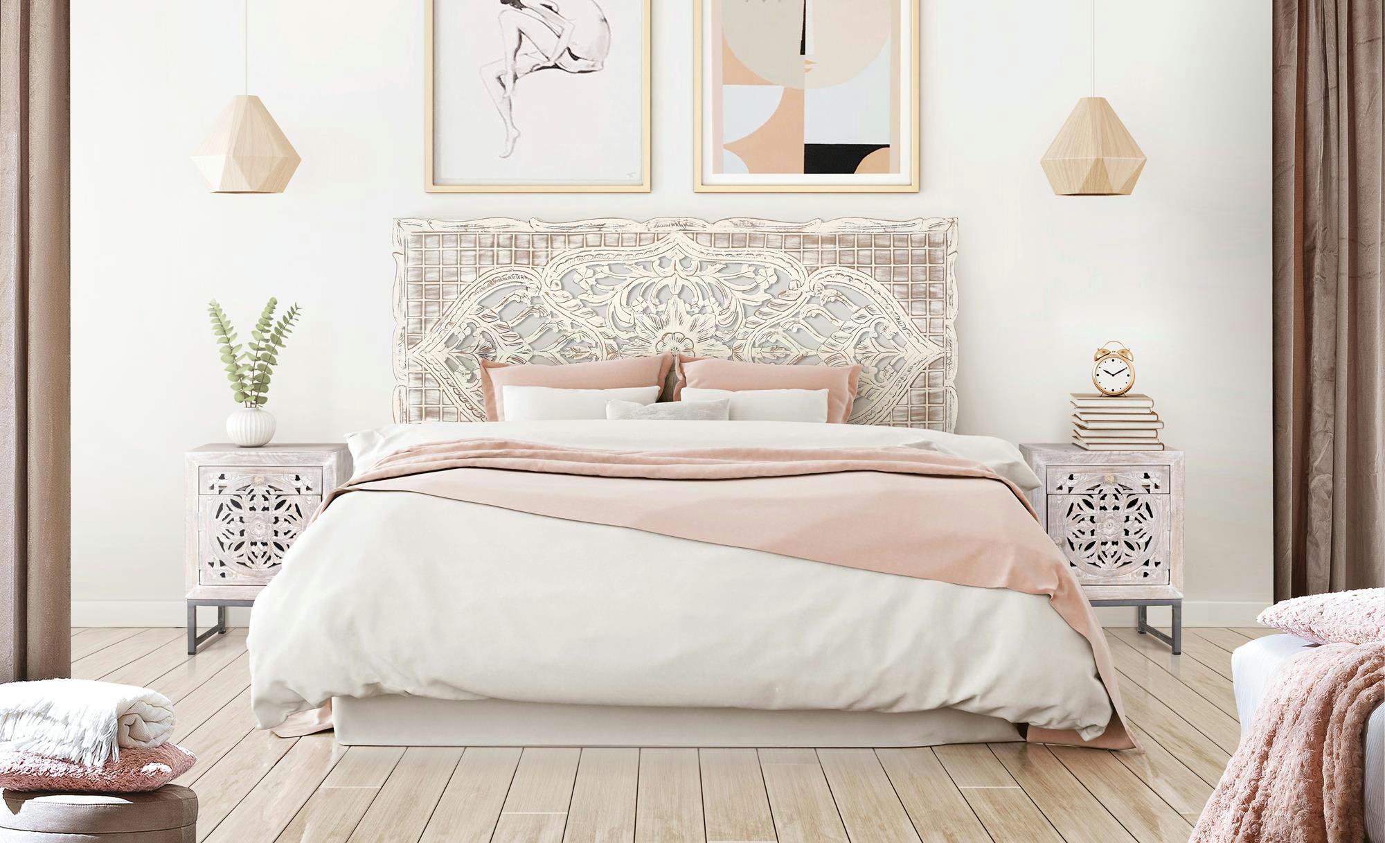 - Tête de lit en bois de manguier blanc