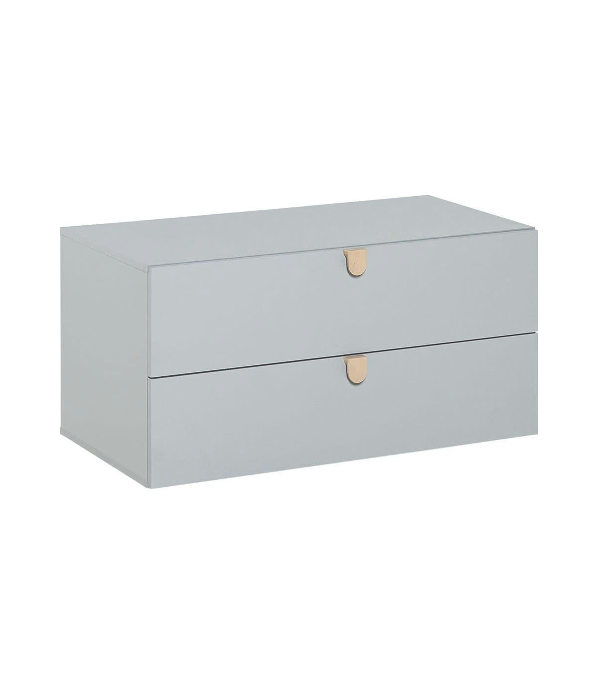 STIGE - Commode 2 tiroirs avec poignées bois - Gris