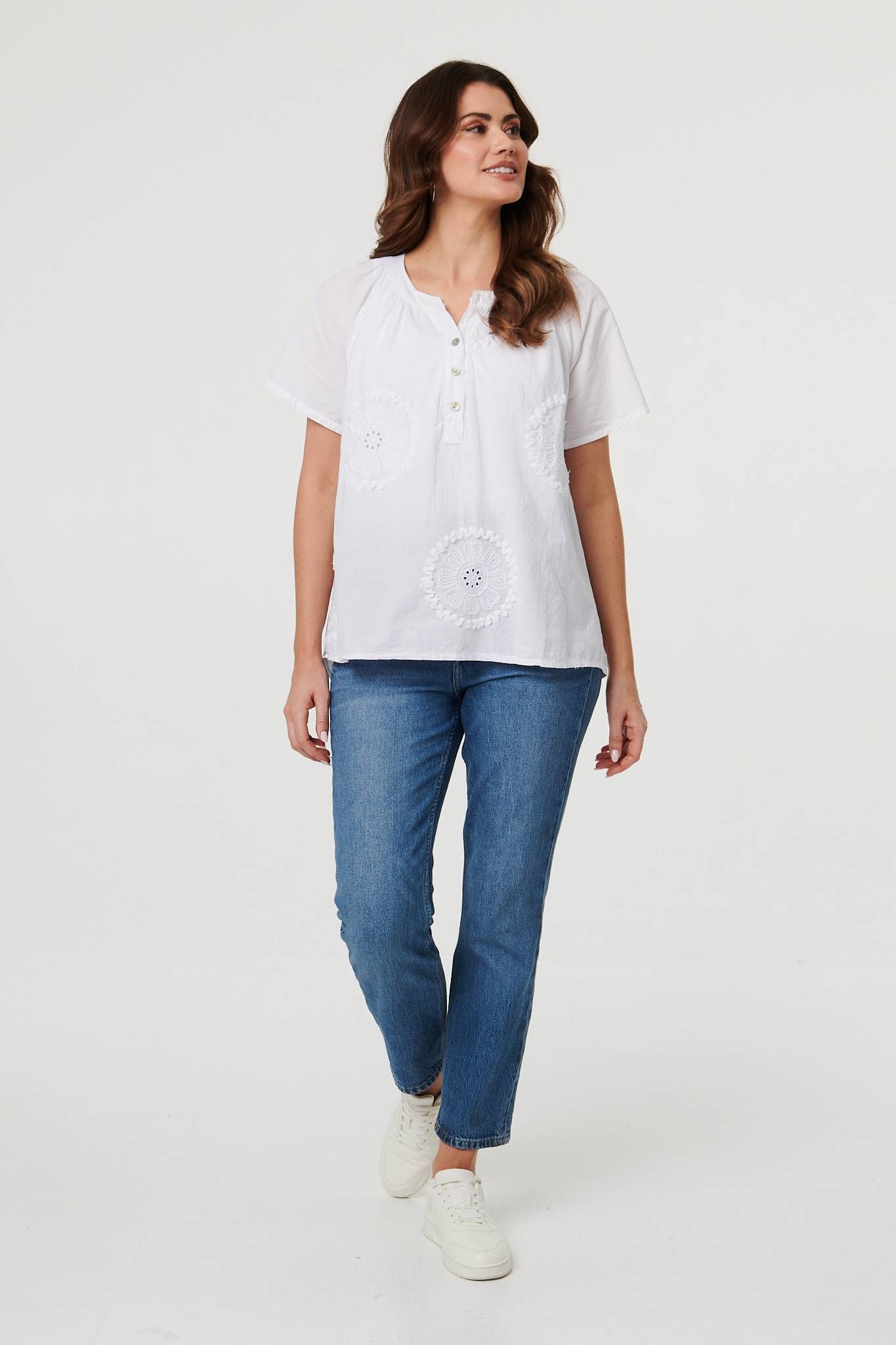Izabel London Embroidered Short Sleeve Relaxed Blouse