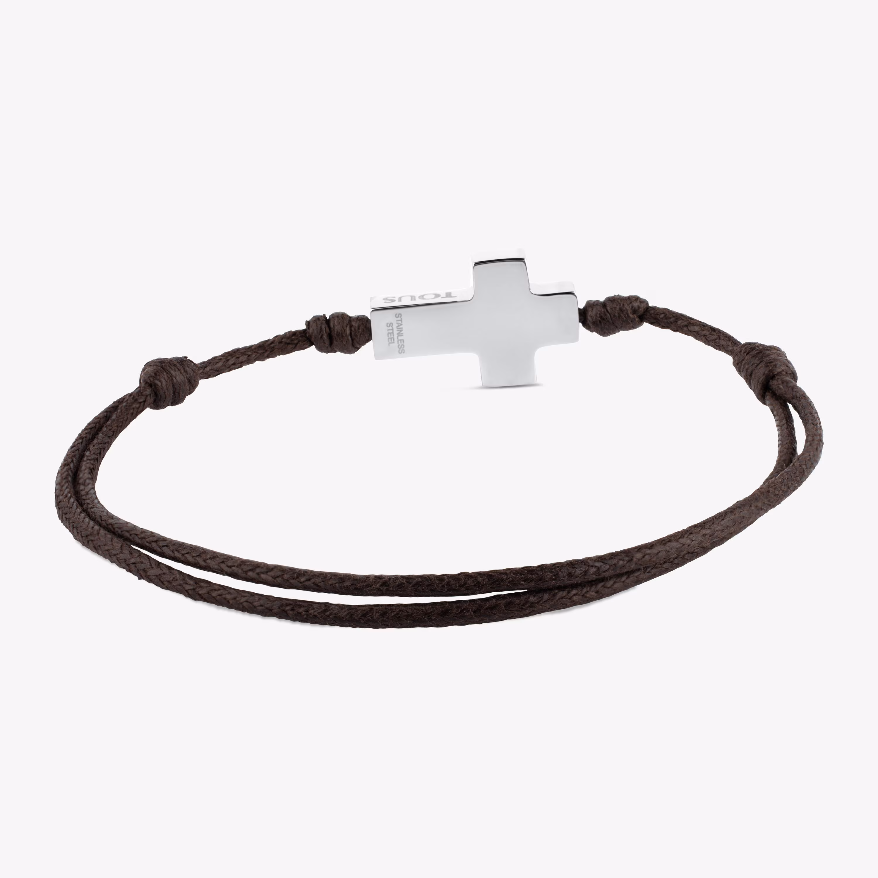 Pulsera de acero y cordón marrón TOUS Cruz