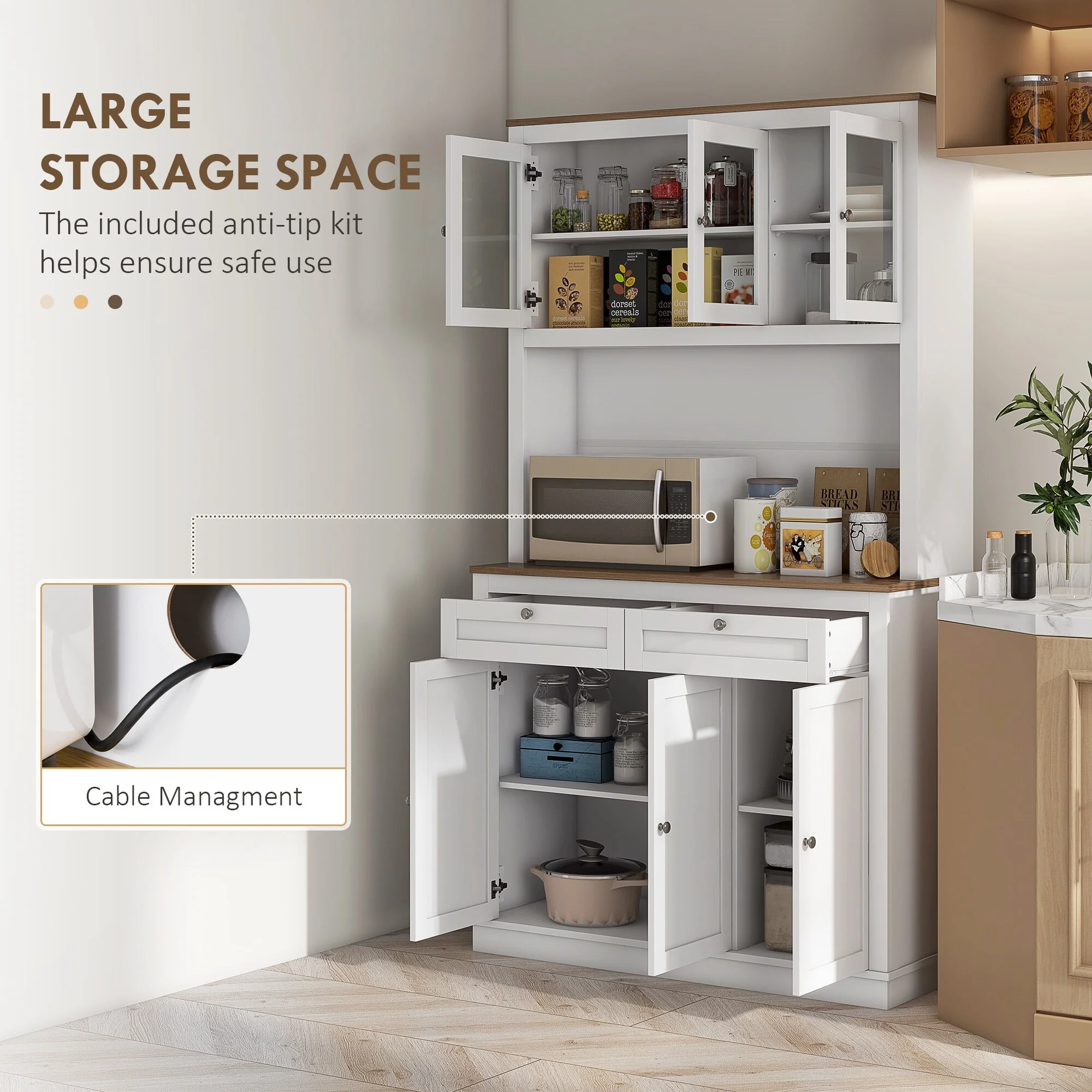 Tall Kitchen Pantry Storage Cabinet with Microwave Stand
