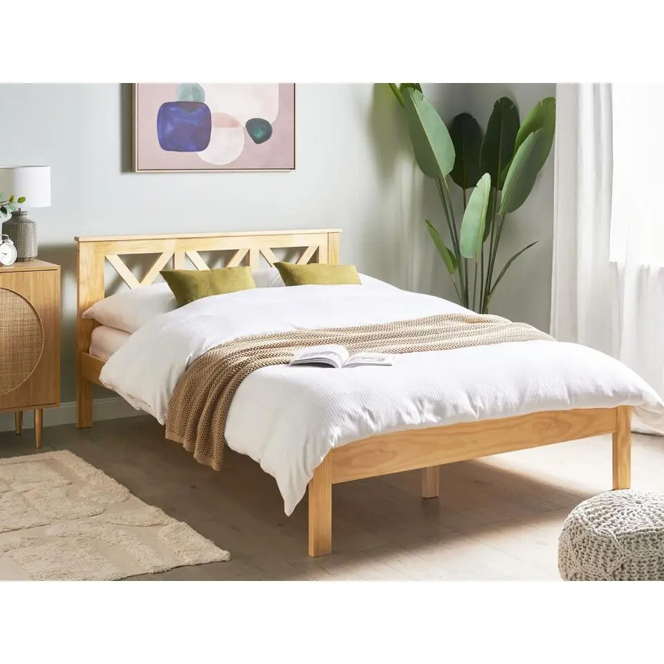 TANNAY - Tweepersoonsbed - Lichthout - 140 x 200 cm - Dennenhout