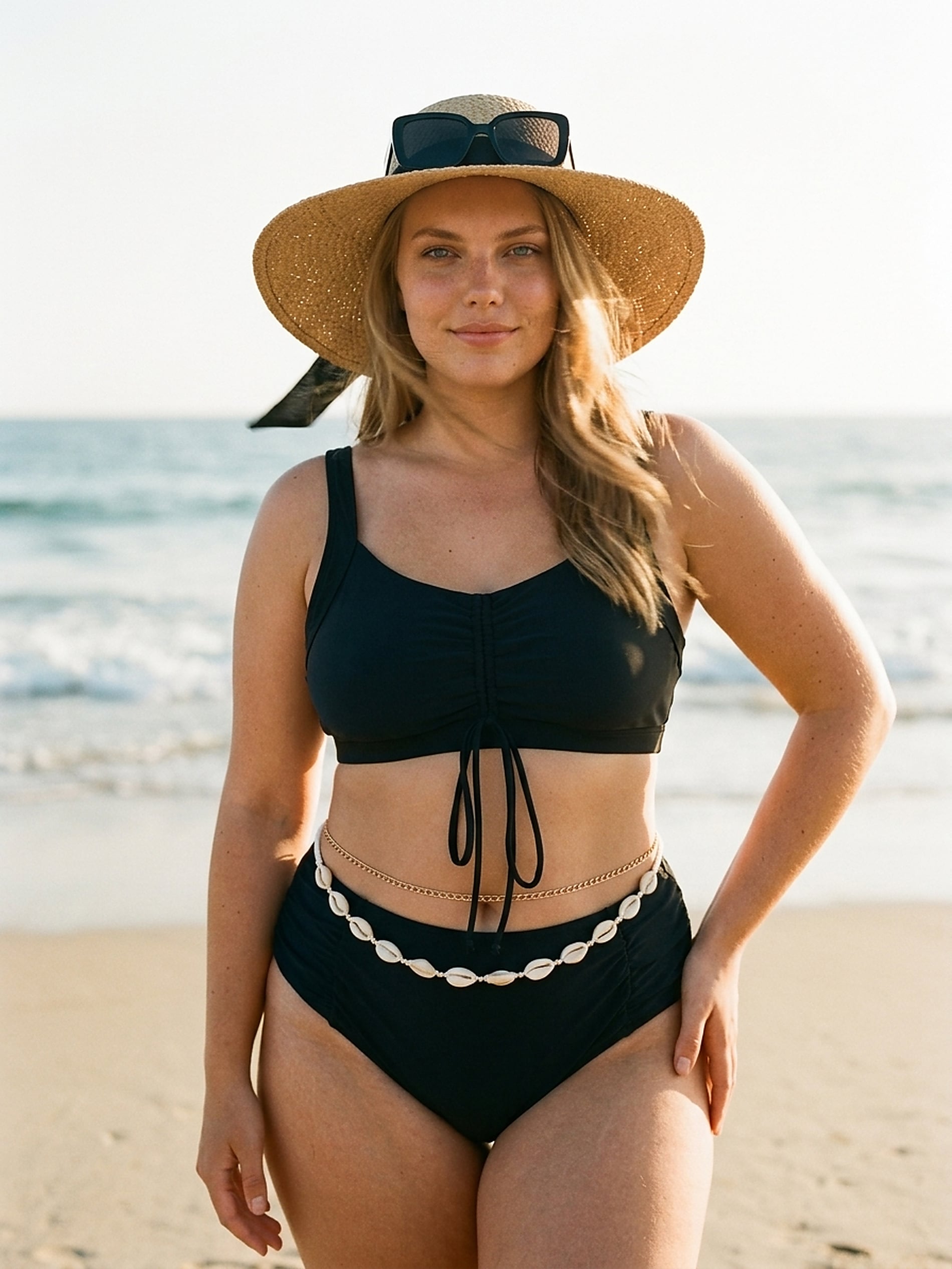 Góra od bikini z marszczeniem i regulowanym wiązaniem z przodu Plus Size