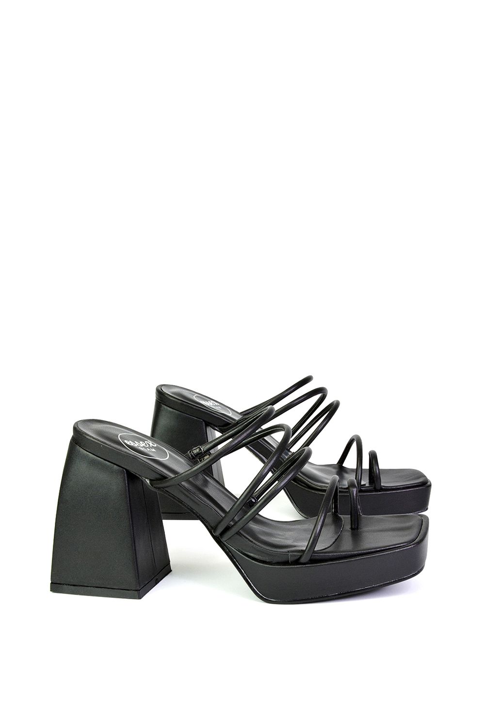 XY London Colt' Strappy Square Toe High Block Heel Platform Mule Sandals