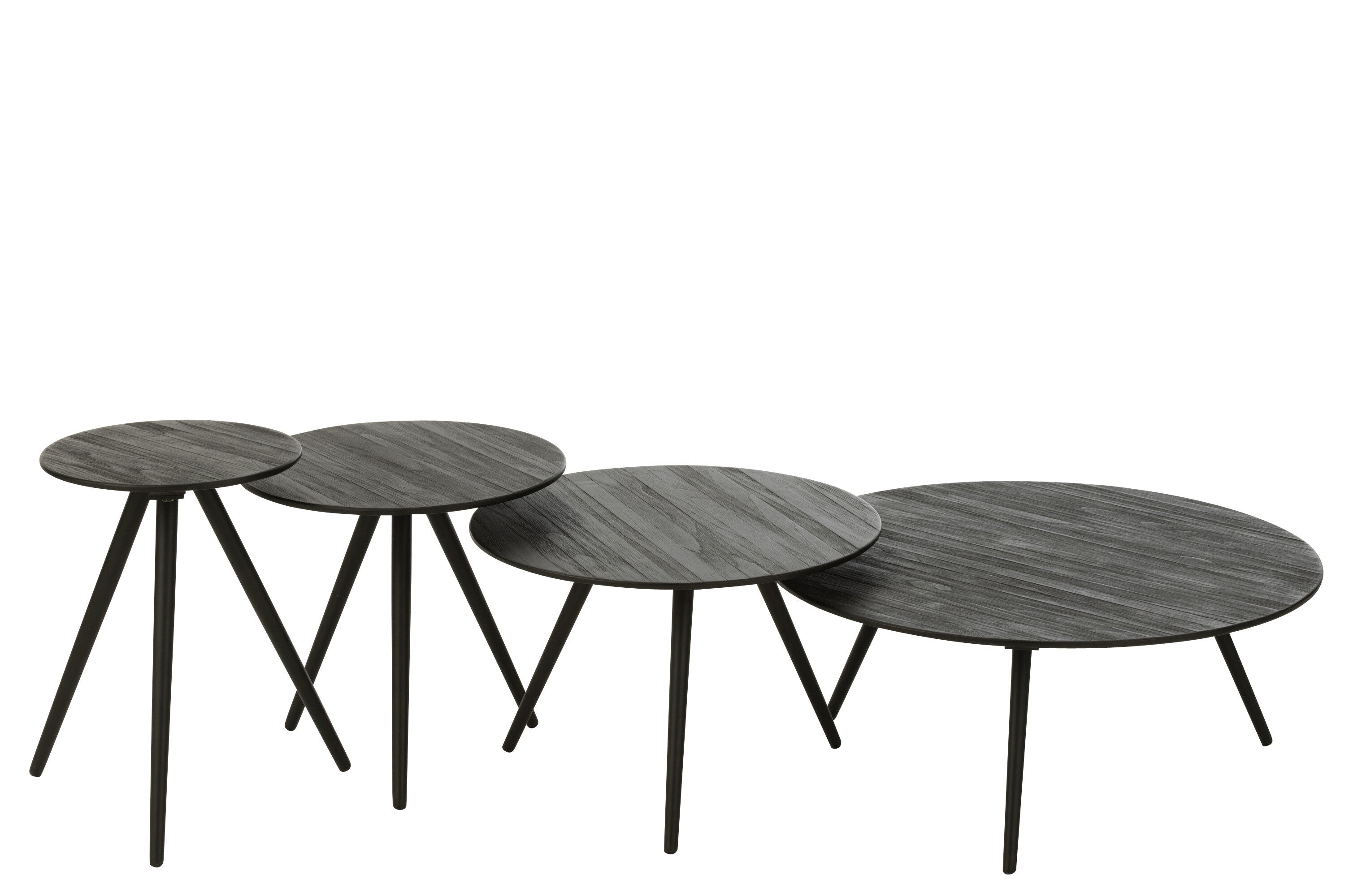 J-Line tafel Rond - hout - zwart - set van 4