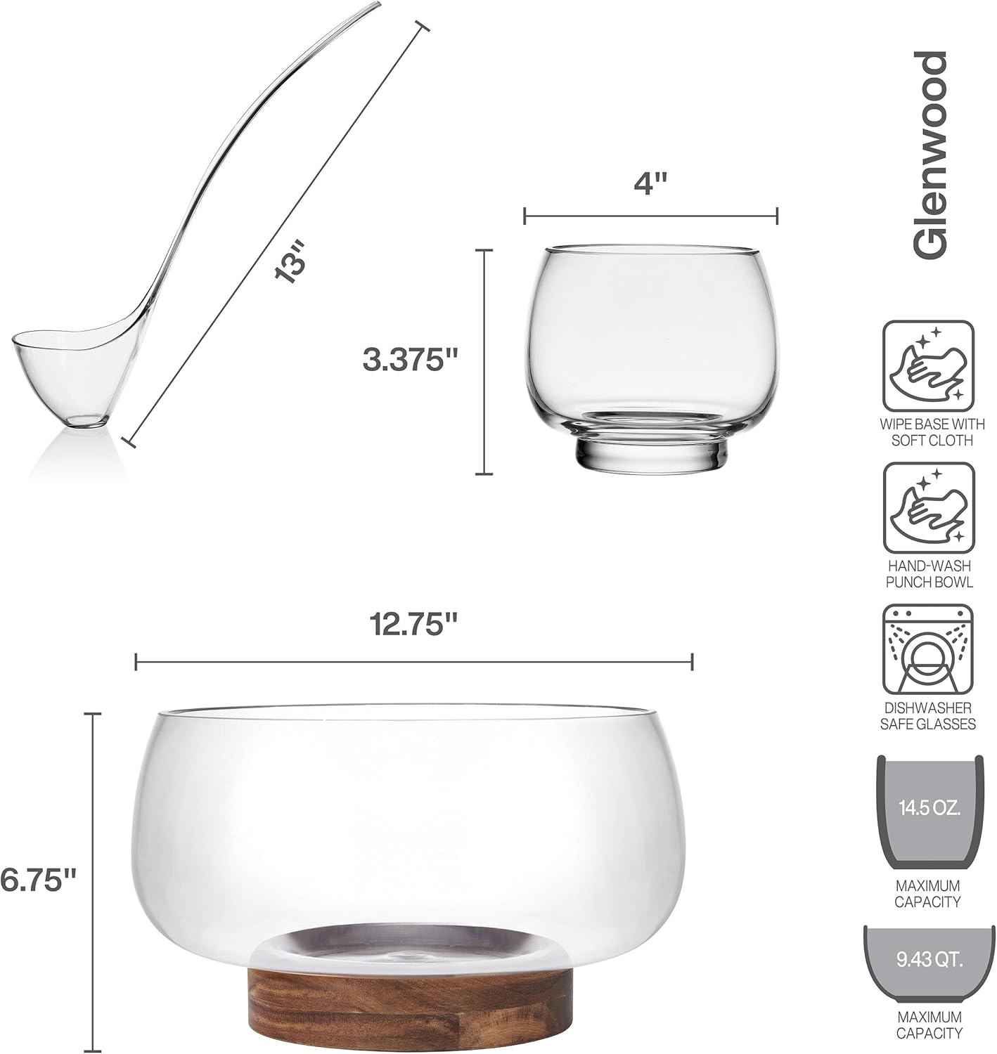 Mikasa Glenwood Party Punch Bowl Set with Punch Cups and Ladle, 8 Piece