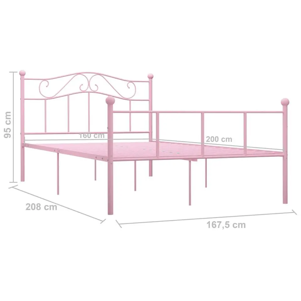 vidaXL - Tweepersoonsbed met hoofdeinde - Roze - Metaal - 160x200 cm