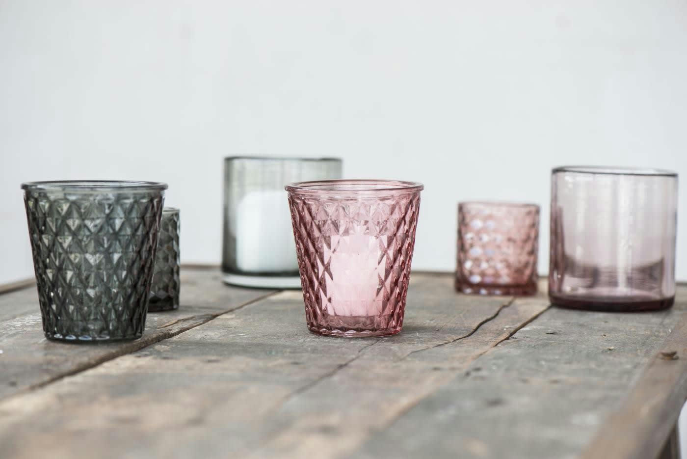 - Bougeoir Verre Rose 7X7